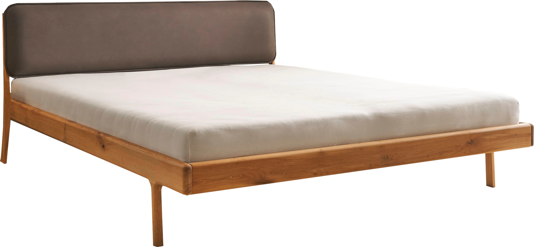 Schlafkontor Massivholzbett »Jerik« Eiche Massiv , Bett-Kopfteil in pflegeleichten Kunstleder Taupe