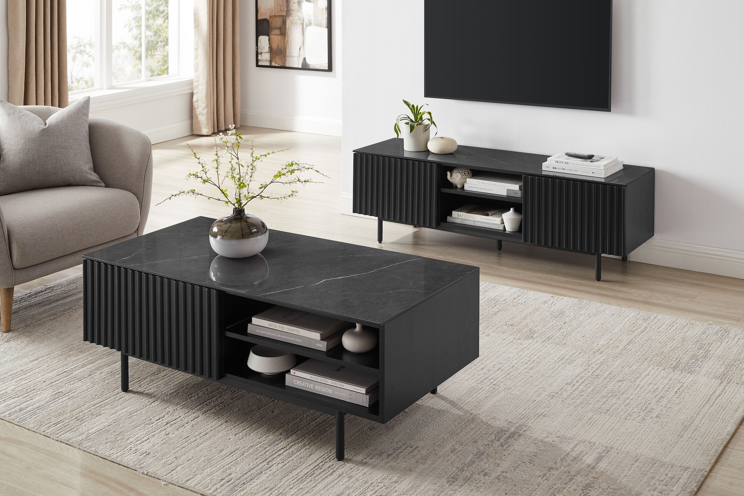 OTTO home Couchtisch »Candise« Keramikplatte, robustem Gestell und FSC-Holz, Breite 120 cm