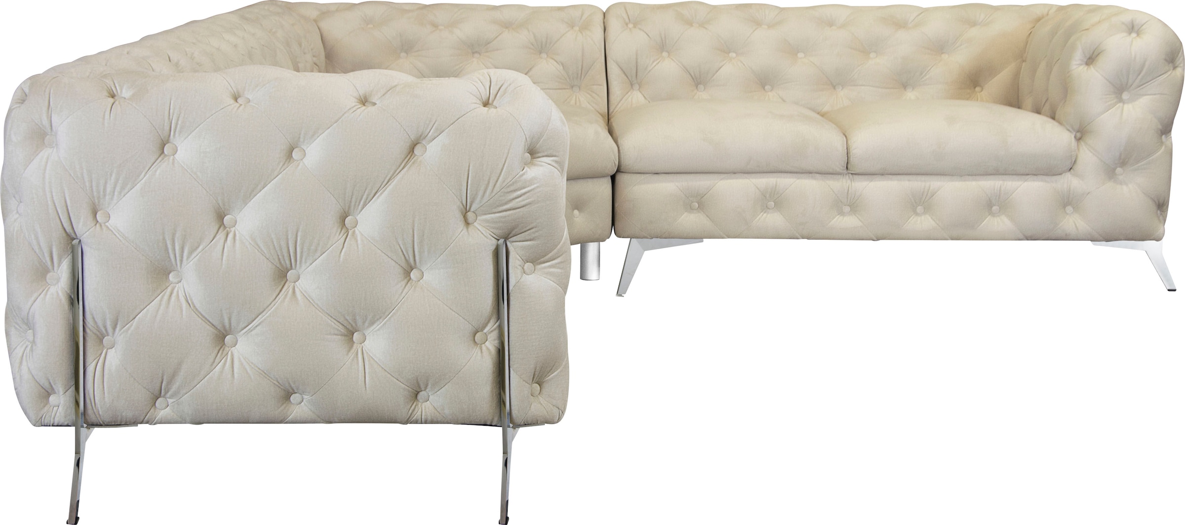 Leonique Chesterfield-Sofa »Amaury L-Form«, großes Ecksofa, Chesterfield-Optik, Breite 323 cm, Fußfarbe wählbar
