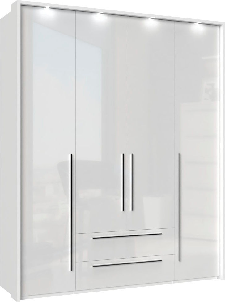 Places of Style Drehtürenschrank »Piano, inklusive Rahmen und Beleuchtung, soft-close-Funktion«, (viele Breiten zur Auswahl, 226cm hoch, mit jeweils 2 Schubladen), beige oder weiß, UV lackiert, Hochglanzfronten, FSC-zertifiziert