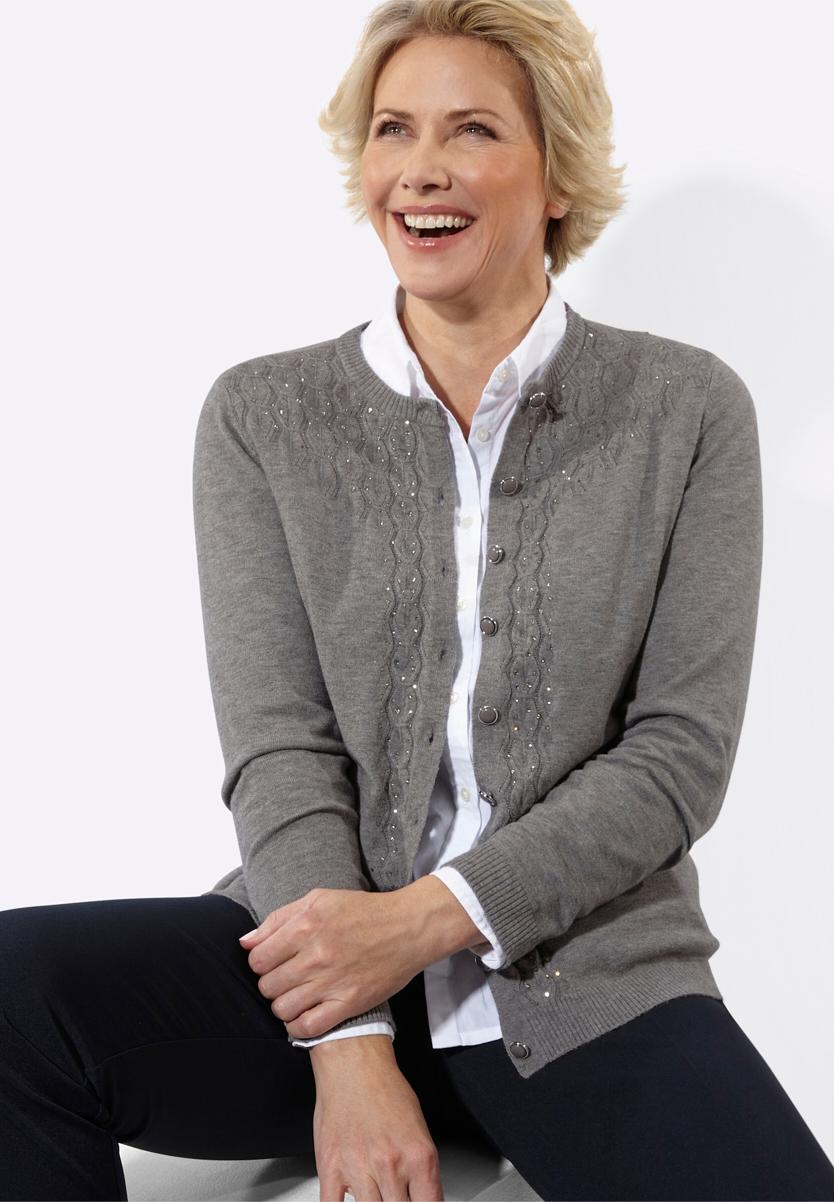 Witt Strickjacke »Strickjacke Strickjacke mit Ajourmuster und Glitzersteinchen«