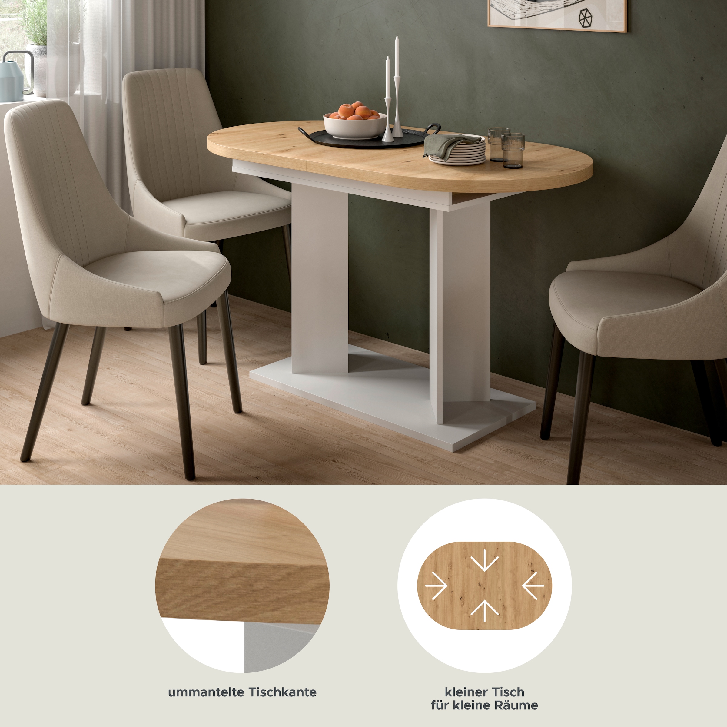 Home affaire Esstisch »GERO, 130-170 cm, ausziehbar, Säulengestell« in verschiedenen Ausführungen erhältlich, 1 Stk. tlg. Tisch, Esstisch, Esszimmer, Esszimmertisch, Küchetisch, Bartisch