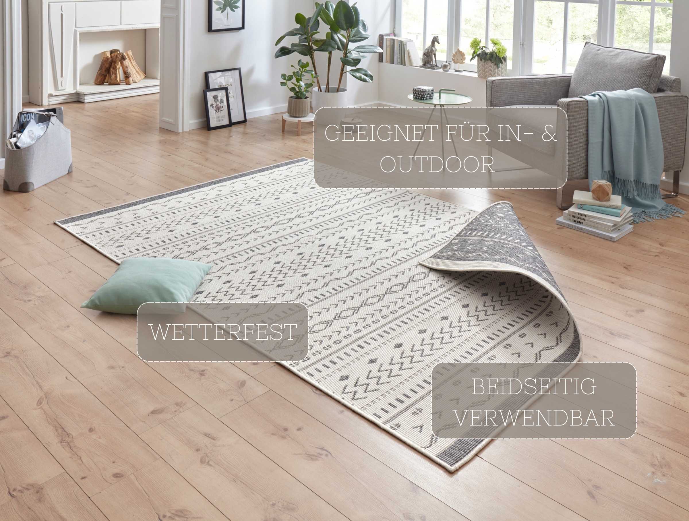 NORTHRUGS Teppich »Kuba Wendeteppich«, rechteckig, 5 mm Höhe, In-& Outdoor, Wetterfest, Balkon, Läufer, Wohnzimmer, Wasserfest