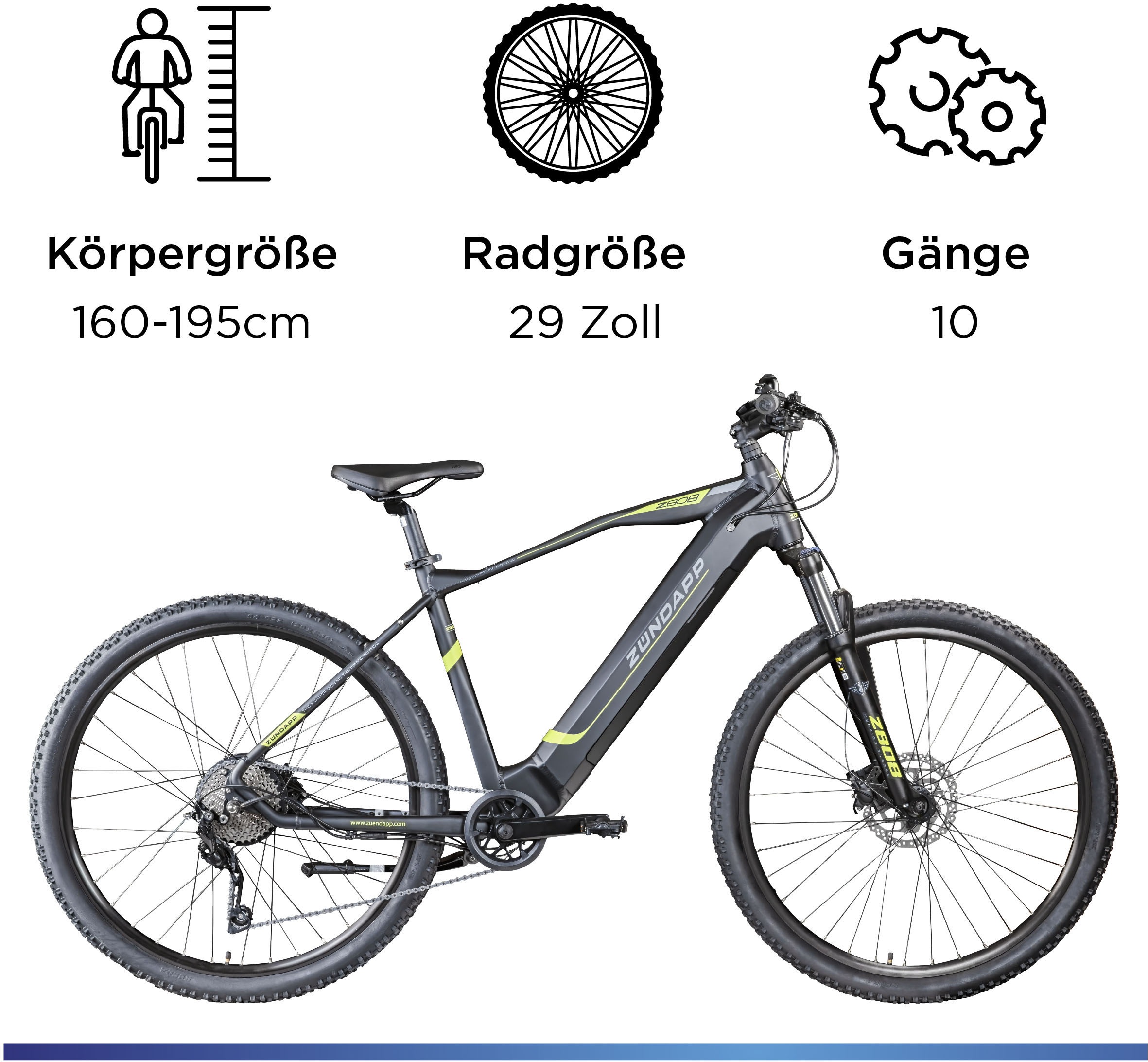 Zündapp E-Bike »Z808«, 10 Gang, Heckmotor 250 W, Pedelec, Elektrofahrrad für Damen u. Herren, MTB