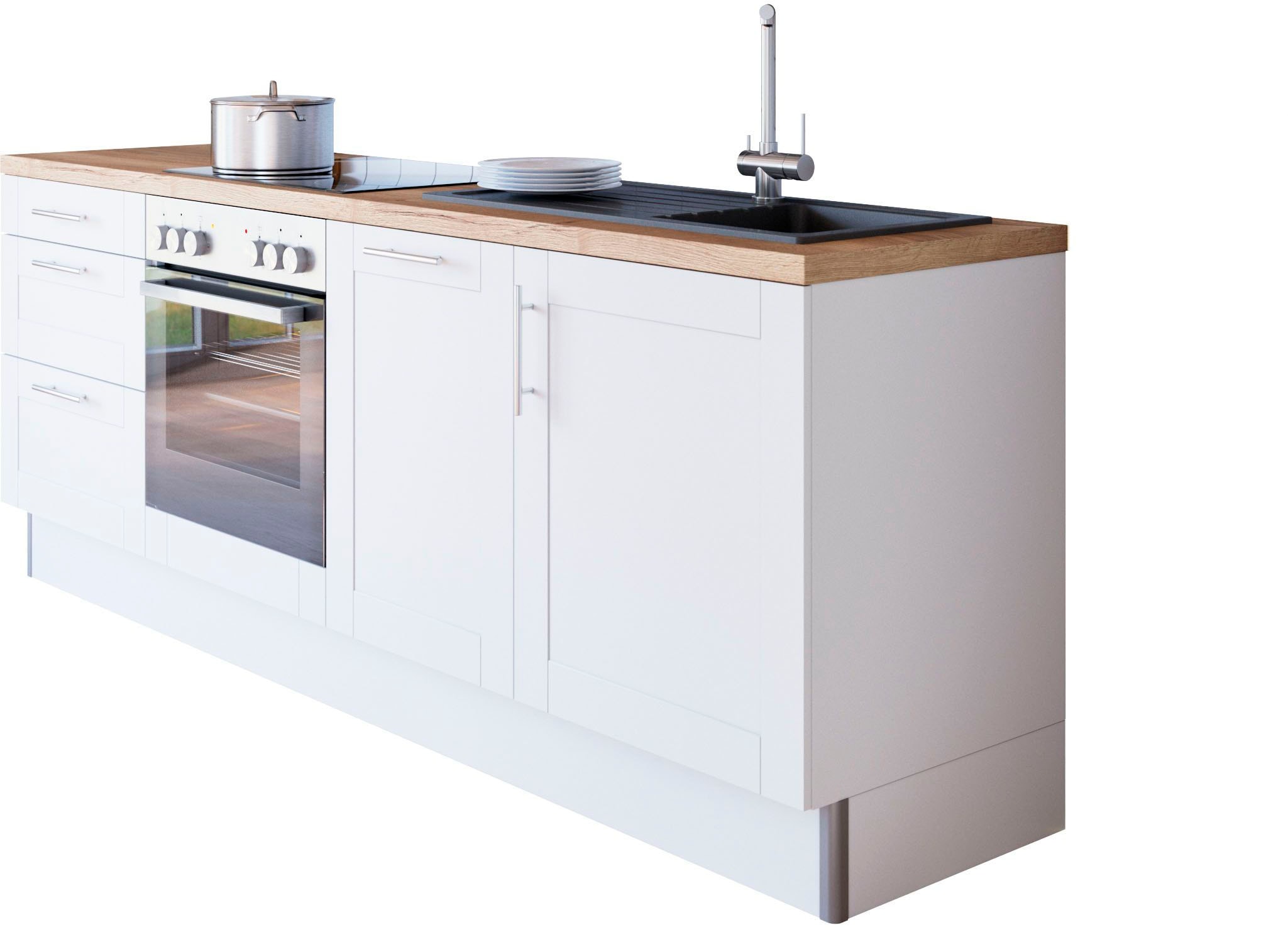 KOCHSTATION Küchenzeile »KS-Ahus« 225 cm breit,wahlweise mit E-Geräten,Soft Close Funktion, MDF Fronten