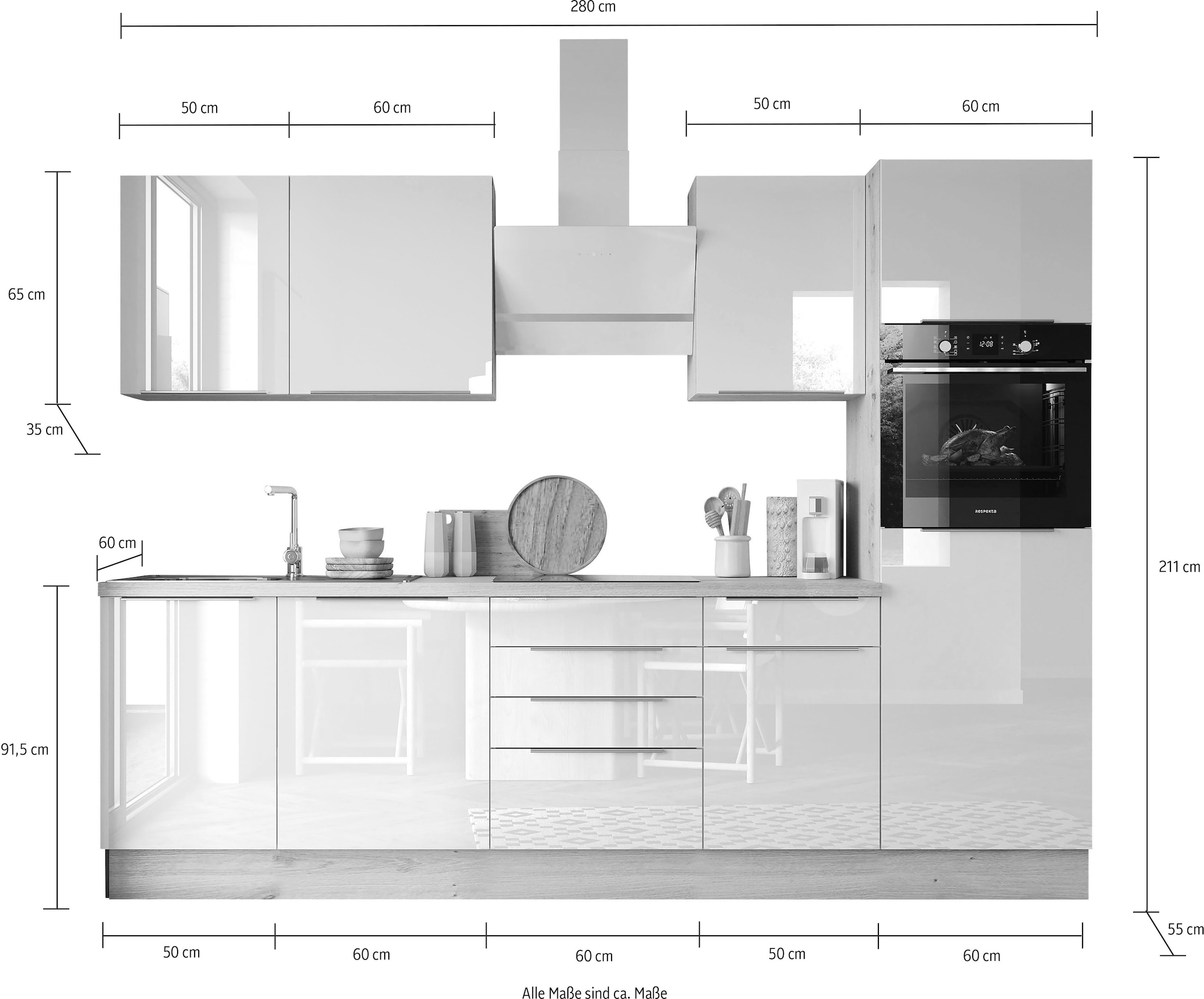 RESPEKTA Küchenzeile »Safado aus der Serie Marleen«, Breite 280 cm, mit Soft -Close bestellen bei OTTO