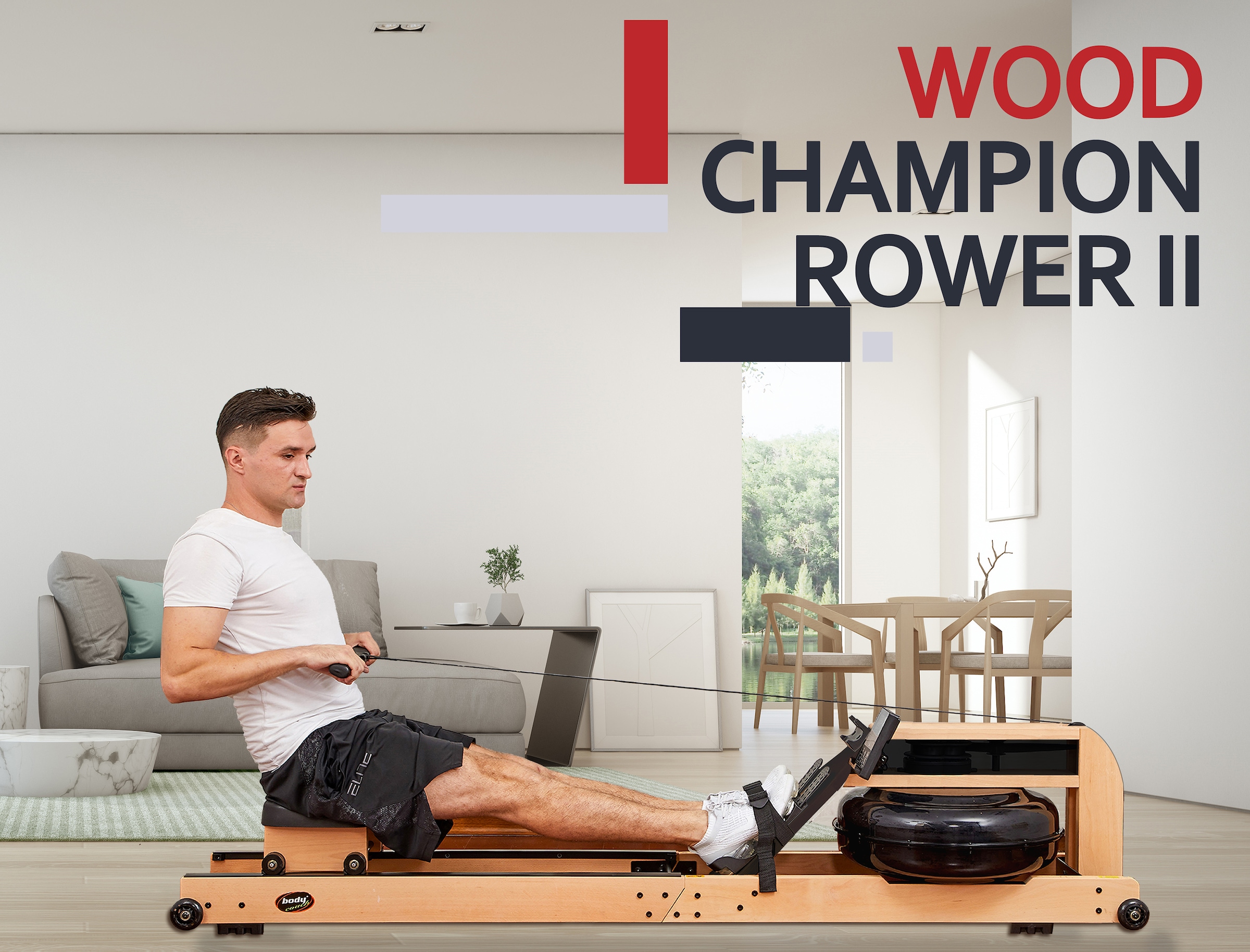 body coach Ruderzugmaschine »Wood Champion II Rower«, (extra großer Wassertank, platzsparend faltbar), Rudermaschine