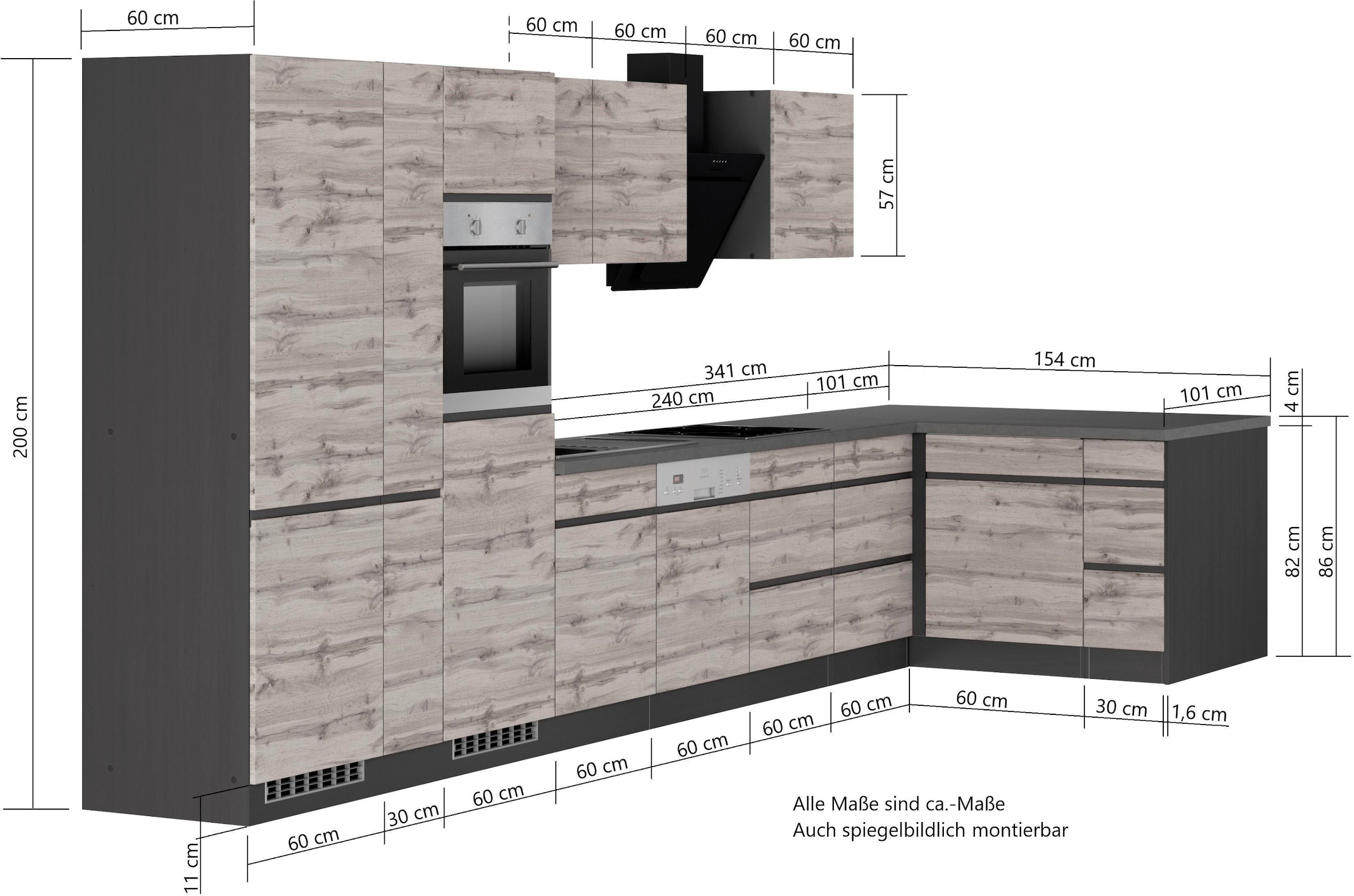 KOCHSTATION Winkelküche »KS-Riesa« Stellbreite 490/153 cm, ohne E-Geräte