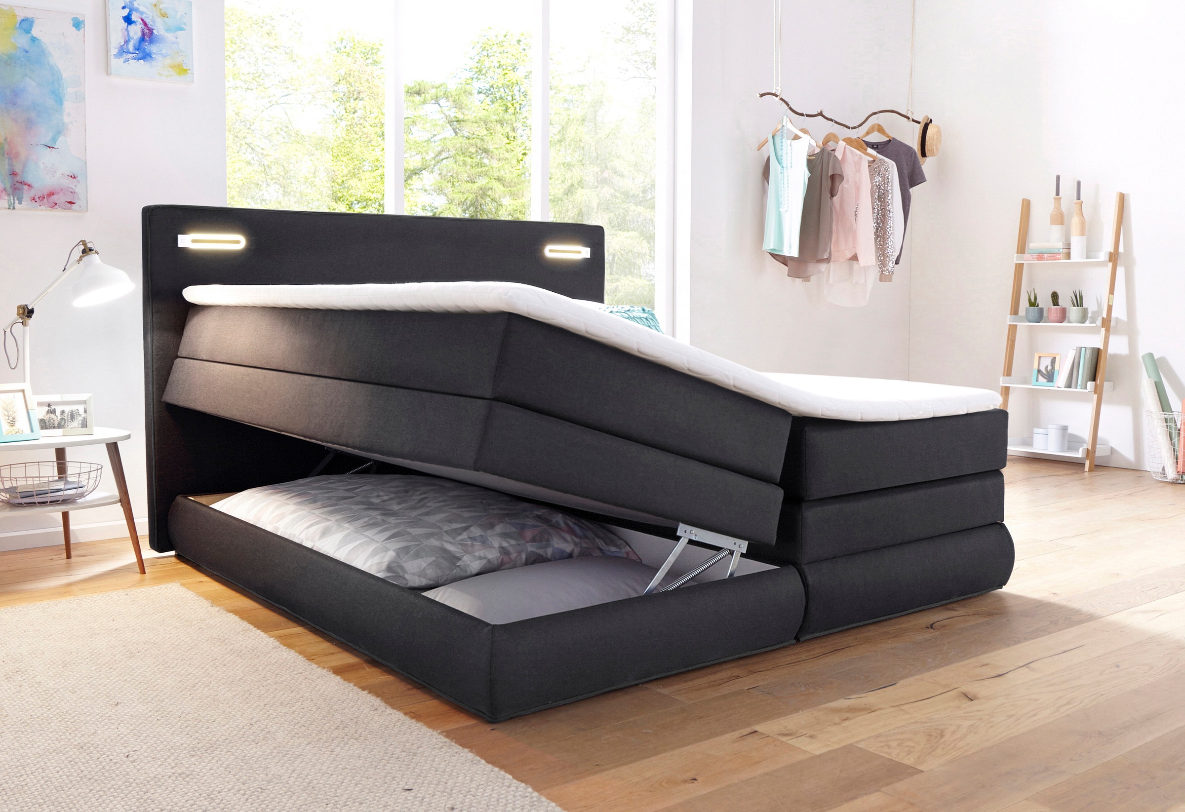 COLLECTION AB Boxspringbett »Ninoni« inkl. Bettkasten, Topper und wahlweise mit LED-Beleuchtung