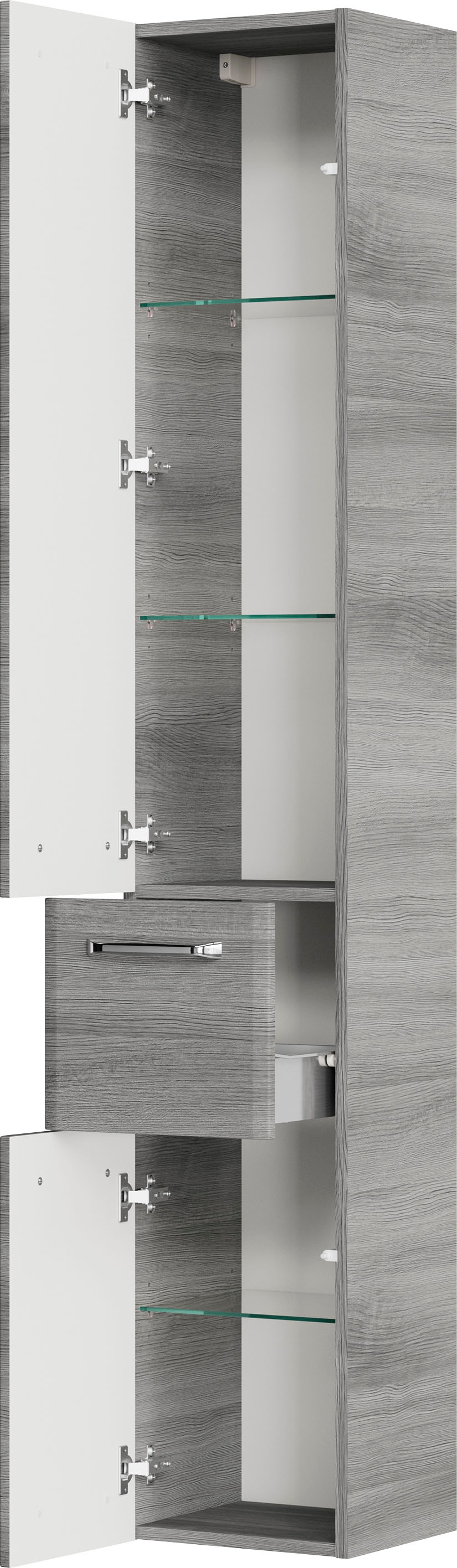 Saphir Hochschrank »Quickset Badschrank 30 cm breit, 2 Türen, 1 Schublade, 3 Einlegeböden«, Badezimmer-Hochschrank inkl. Türdämpfer, Griffe in Chrom glänzend