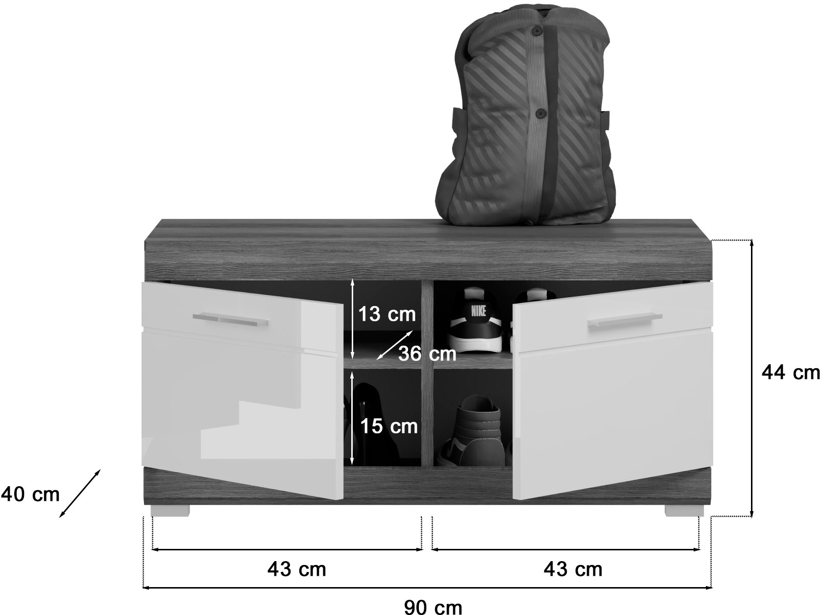 INOSIGN Garderoben-Set »Siena, Fronten mit hochwertiger Rillenfräsung, 4-teilig,bestehend aus:«, (4 St.), Sitzbank, Garderobenpaneel, Schuhschrank & Garderobenspiegel