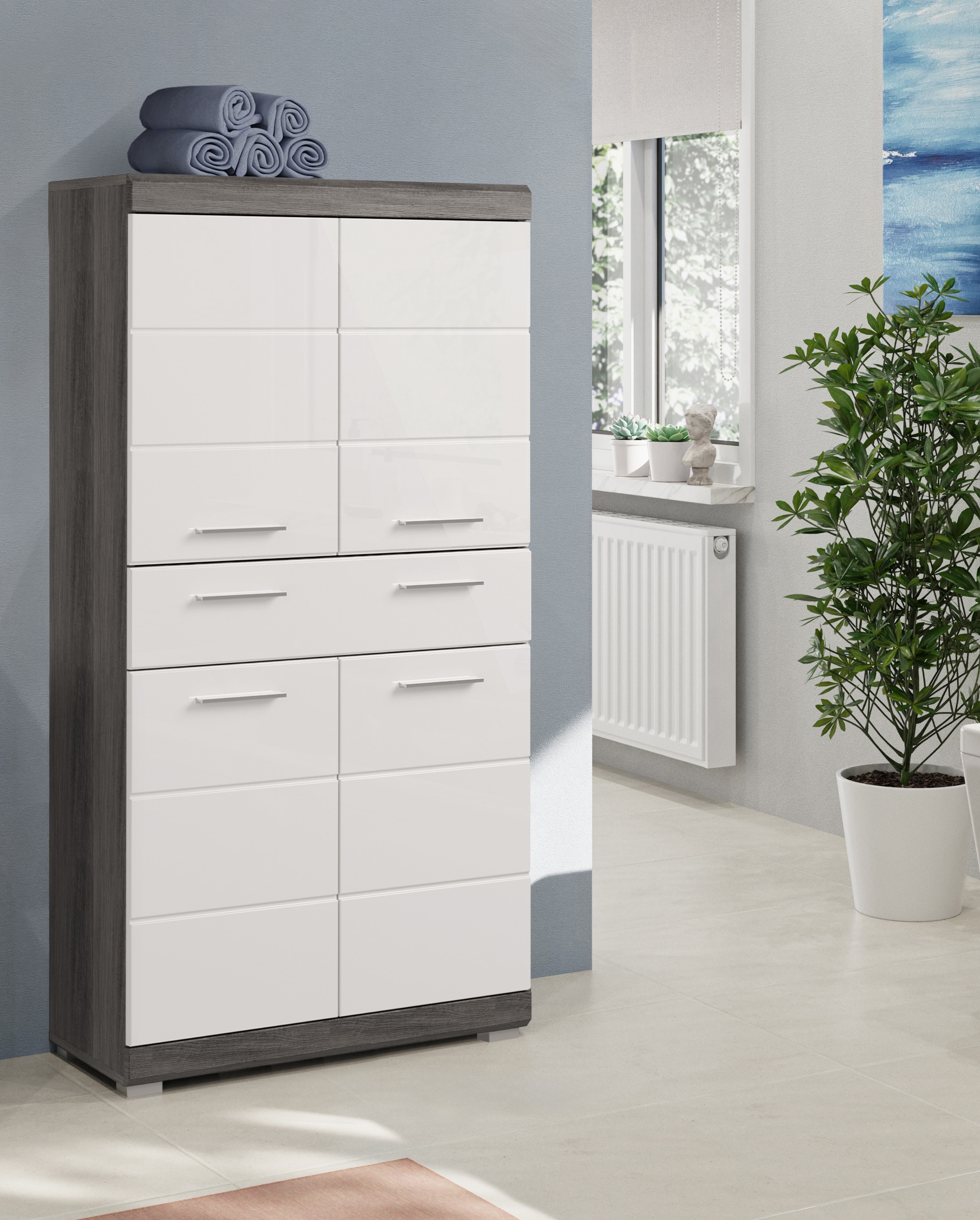 INOSIGN Midischrank »Siena, Breite 74cm, 4 Türen, 1 Schubkasten, 4 Fächer, MDF-Front«, in verschiedenen Farben erhältlich, Badmöbel, Badschrank, Schrank, Bad