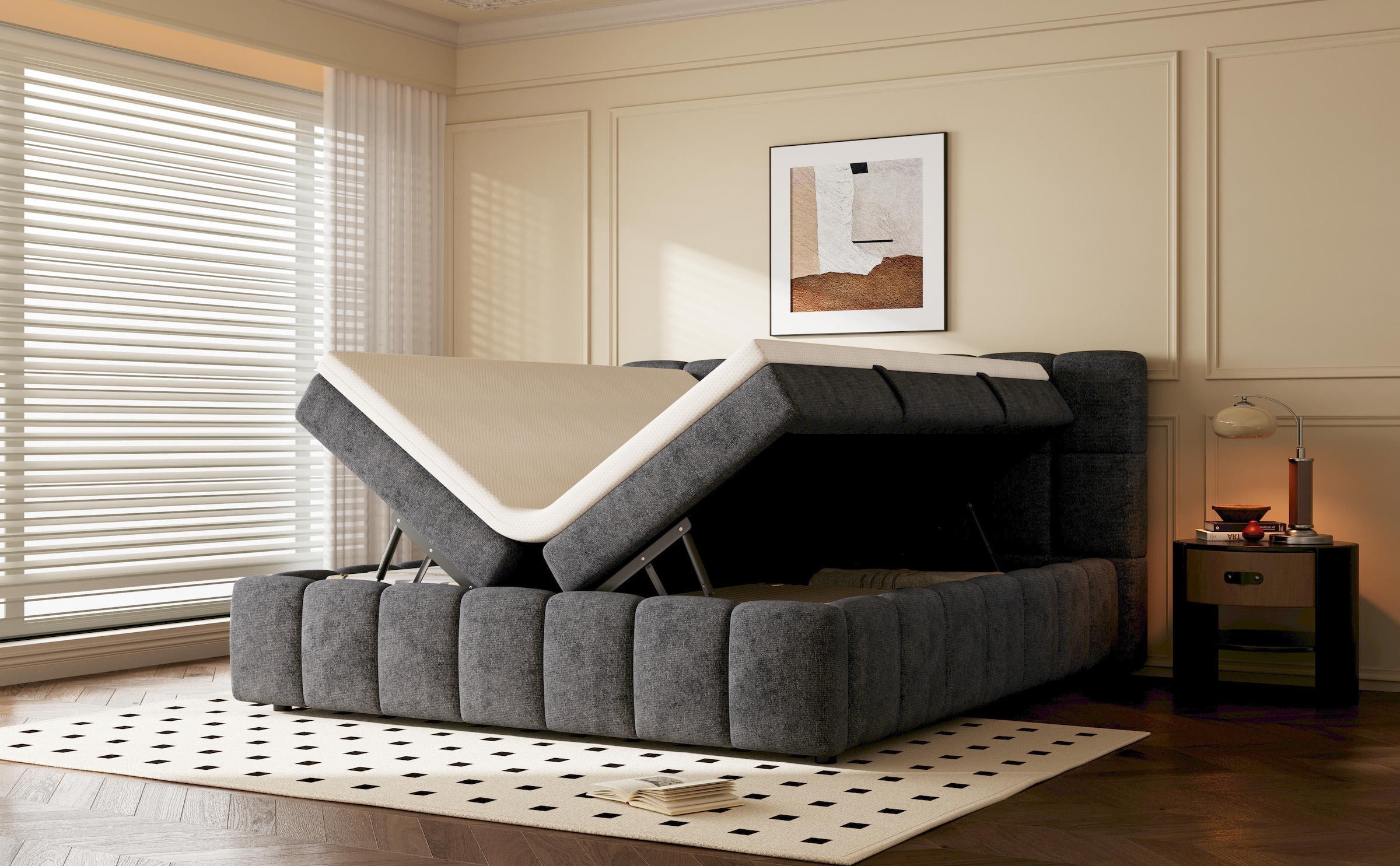OTTO home Boxbett »AARRON, Polsterbett mit Bettkasten und Taschenfederkernmatratze (H3)« 180x200cm Liegefläche, Komfortschaumtopper (7cm)