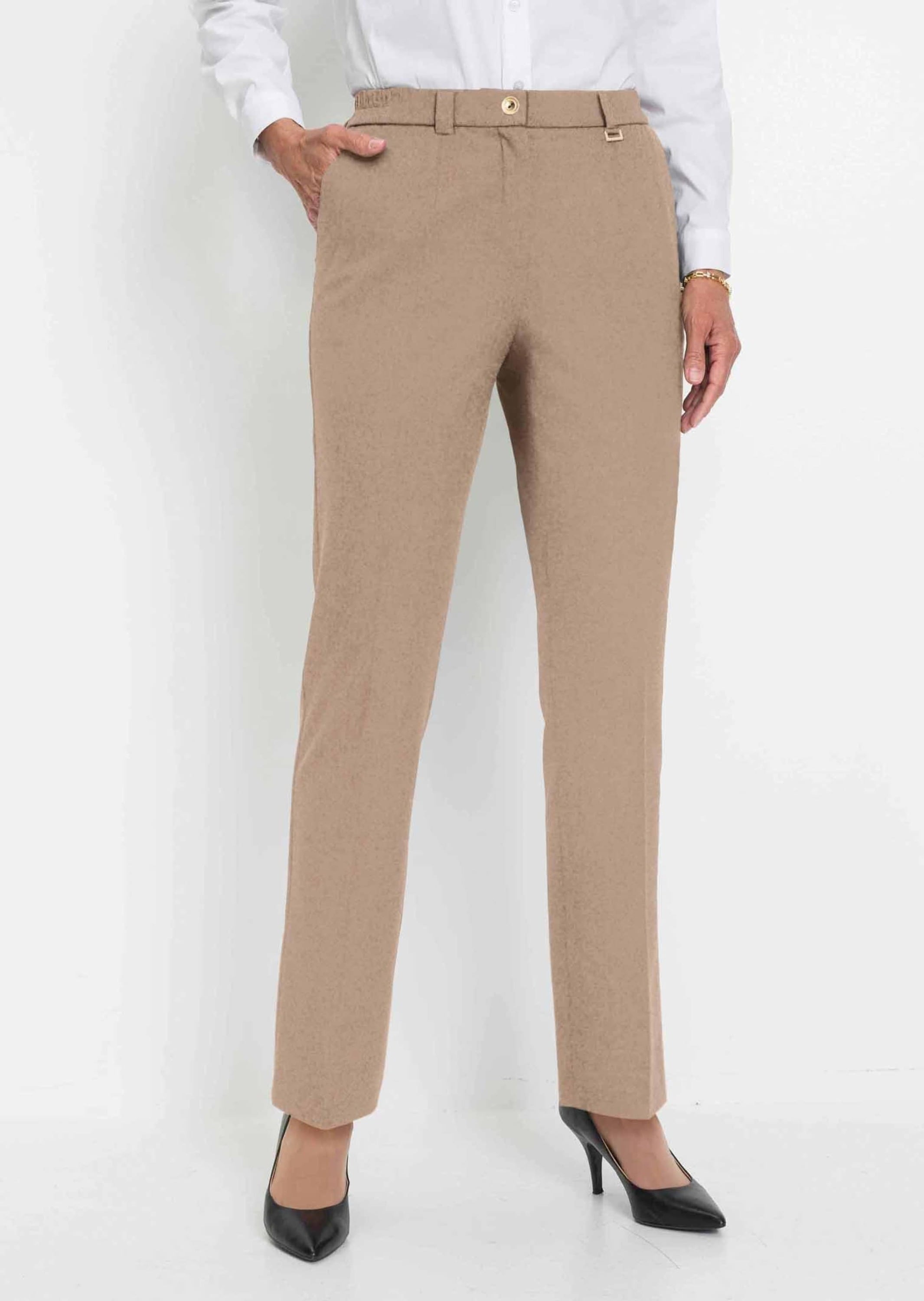 GOLDNER Stoffhose »Kurzgröße Bügelfaltenhose mit Teildehnbund«  Dekoelement an der Gürtelschlaufe