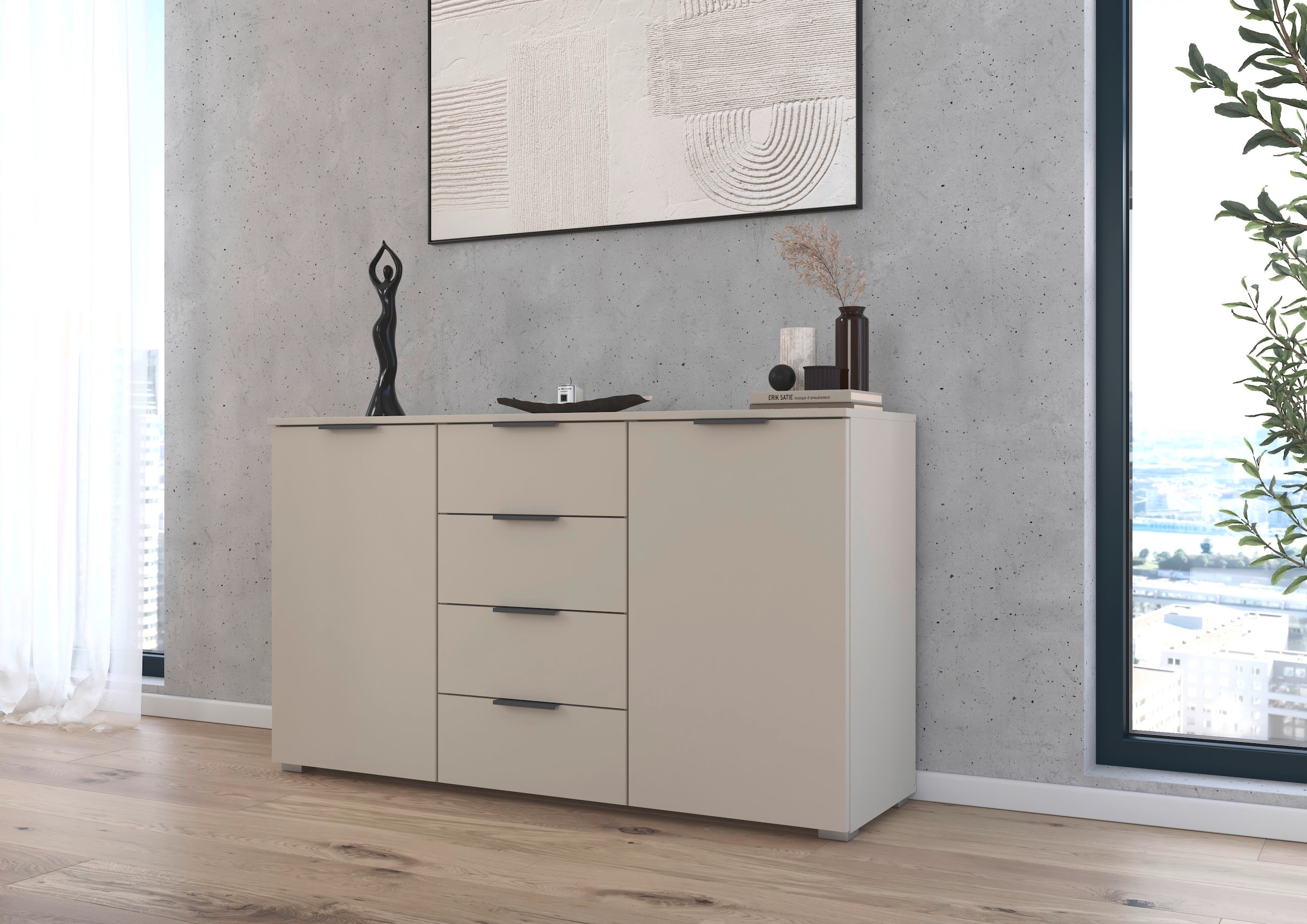 OTTO home Kombikommode »Sideboard Schubladenkommode AGORDO mit Dekor- oder Hochglanzfront« in zwei Griff-Farben, Breite 120 cm,  vier große Schubladen, mit insgesamt 4 Einlegeböden MADE IN GERMANY
