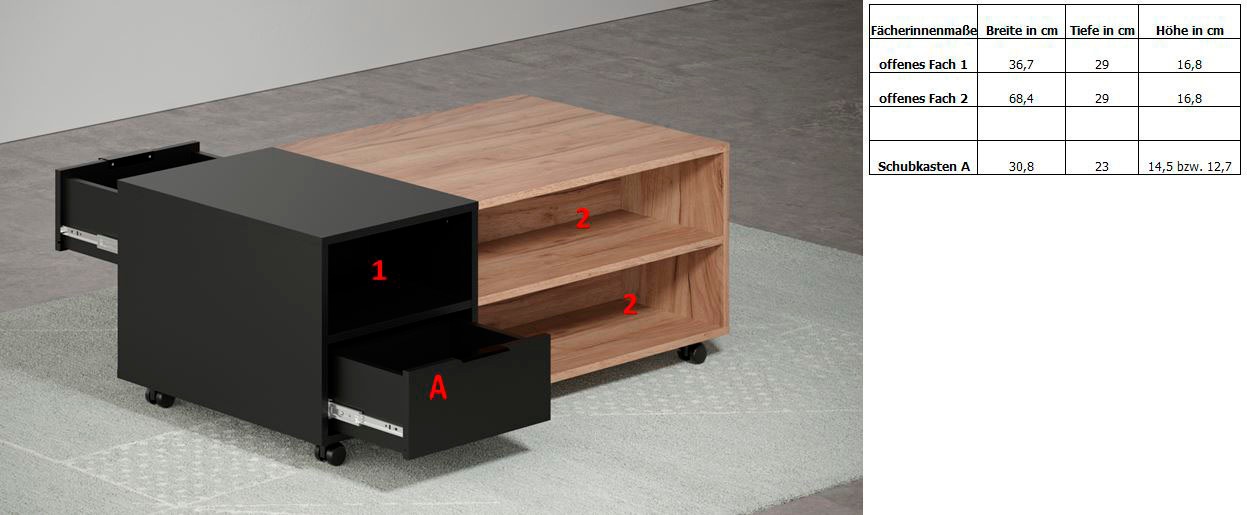 INOSIGN Couchtisch »Kriens«, Eleganter Wohnzimmertisch auf Rollen - Maße (B/T/H) 110/60/44 cm