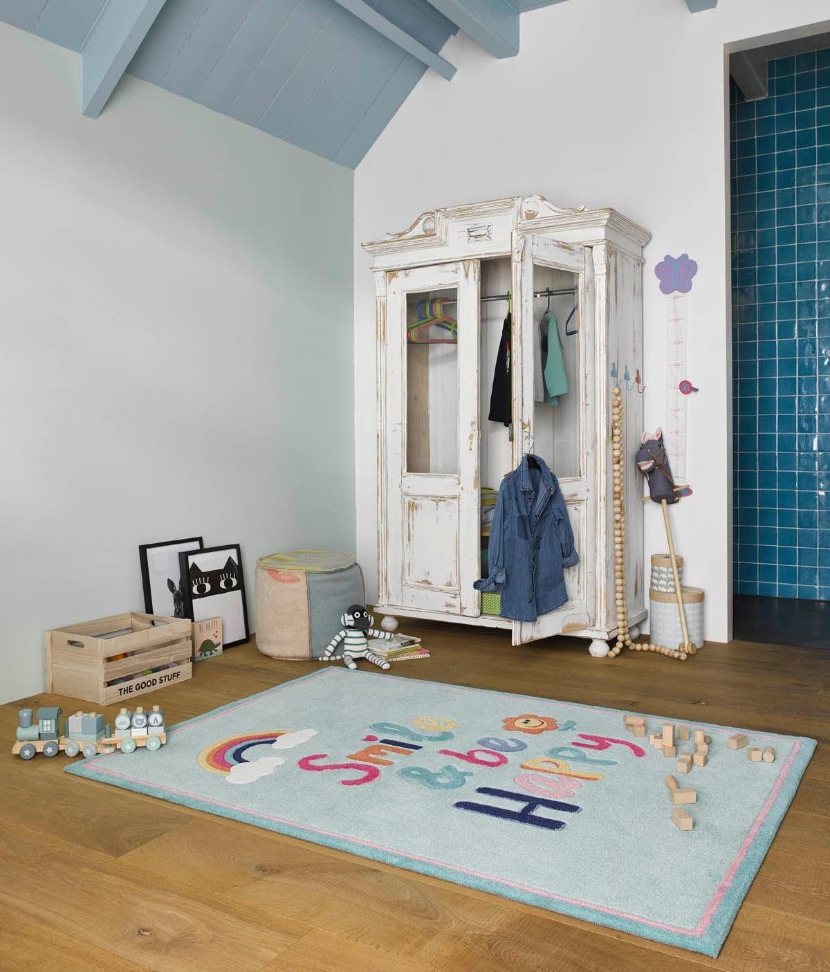 SMART KIDS Kinderteppich »Happy me!«, rechteckig, 9 mm Höhe, Regenbogen Blume, Konturenschnitt