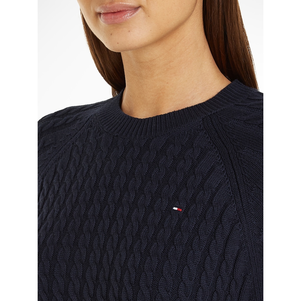 Tommy Hilfiger Rundhalspullover »CO CABLE C-NK SWEATER«, mit Zopfmuster