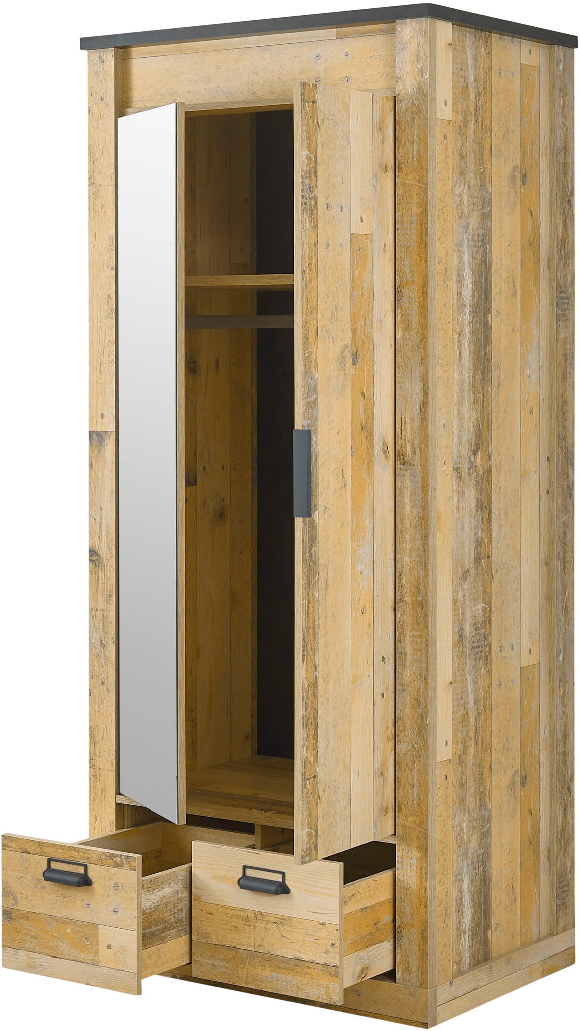 Home affaire Kleiderschrank »SHERWOOD Wäscheschrank Garderobe mit Spiegel«, wahlweise mit Kleiderstange oder Einlegeböden nutzbar, Breite 93 cm