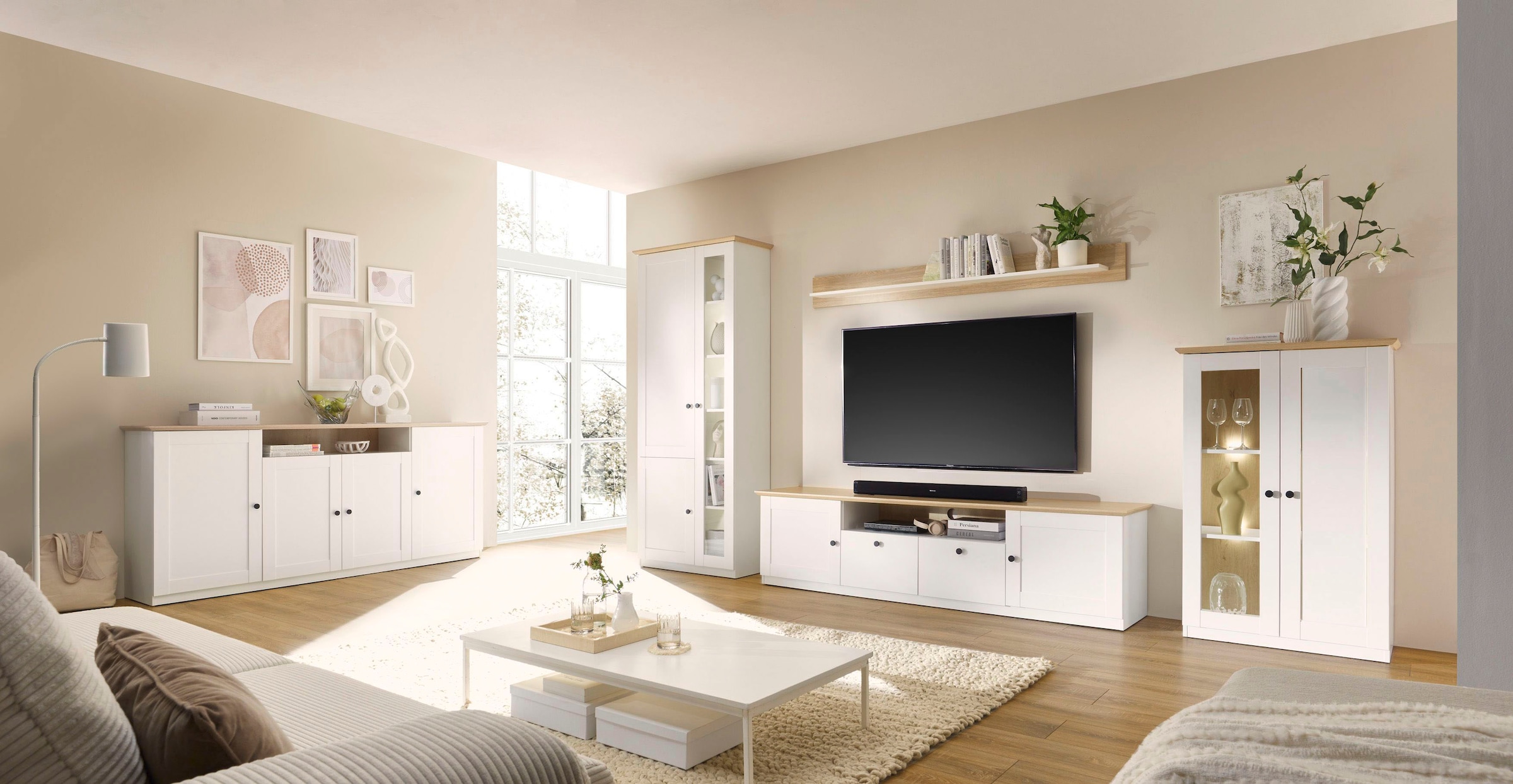 OTTO home Sideboard »Brest, Schrank im Landhausstil, Kommode, zeitloses Stauraumelement« schwarze Metallgriffe, ausreichend Stauraum, 204 cm breit