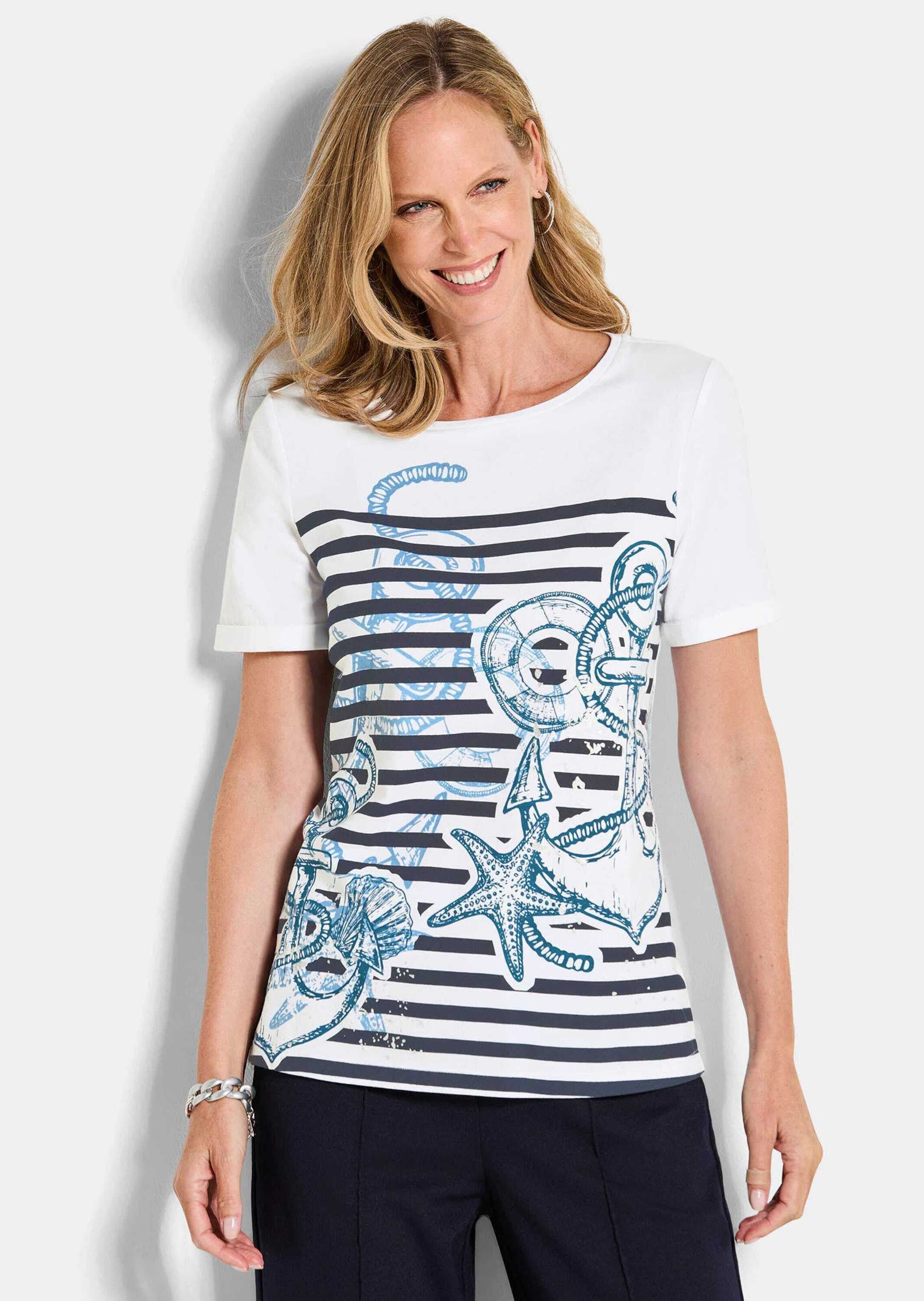 GOLDNER Kurzarmshirt »Jerseyshirt mit maritimen Print« stretchbequemer Viskopsejersey