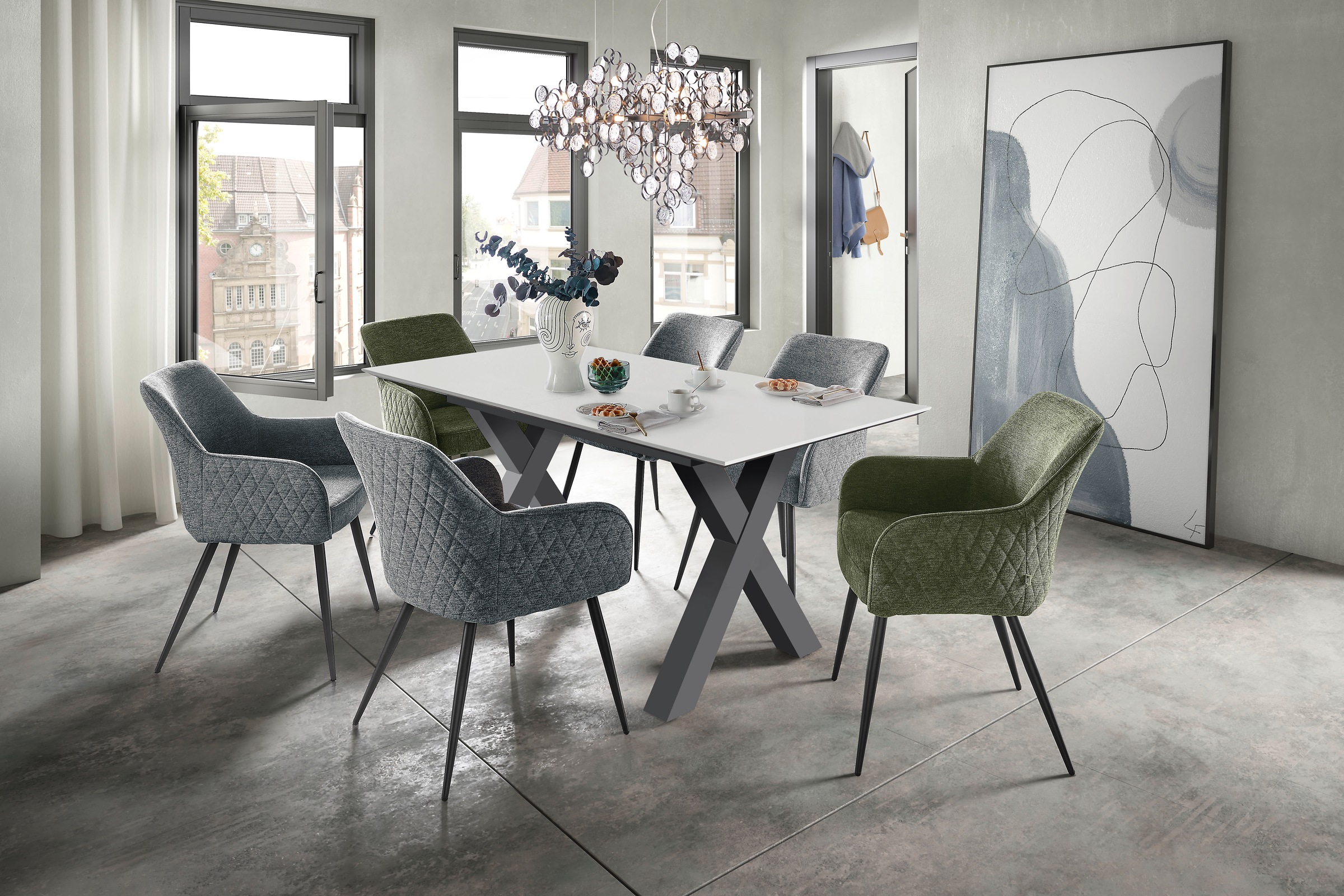 set one by Musterring Esstisch »New Atlanta« Platte rechteckig mit schweizer Kante, ausziehbar, Gestell in X-Form