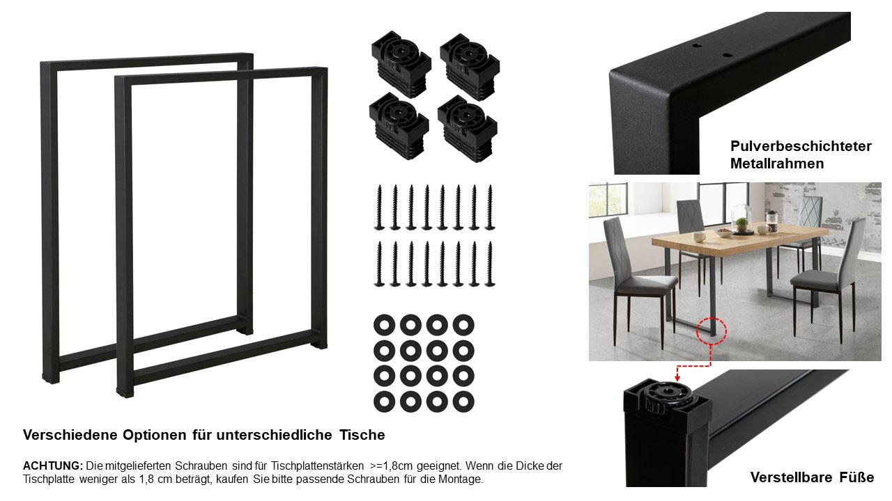 INOSIGN Möbelkufe »FRAME, Möbelfüße, 2er-Set, Metall,«, (2 St.), pulverbeschichtet, höhenausgleichend, inkl. Montagematerial, 58x72 cm