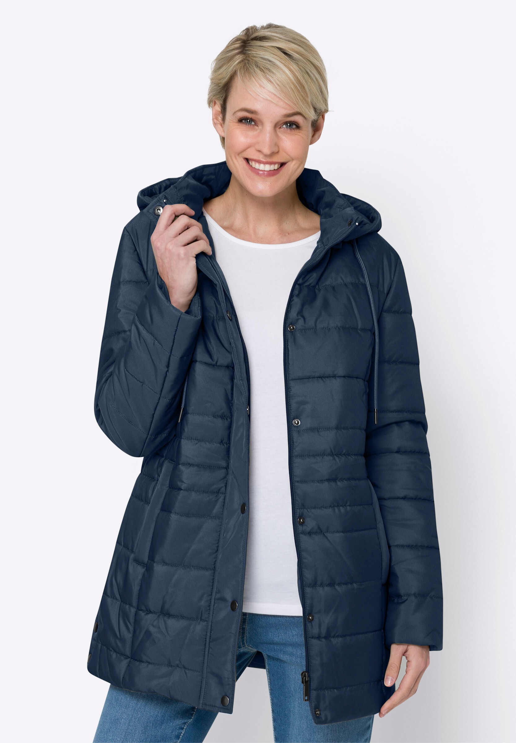 Sieh an! Steppjacke »Steppjacke Steppjacke mit seitlichen Druckknöpfen« Abnehmbare Kapuze