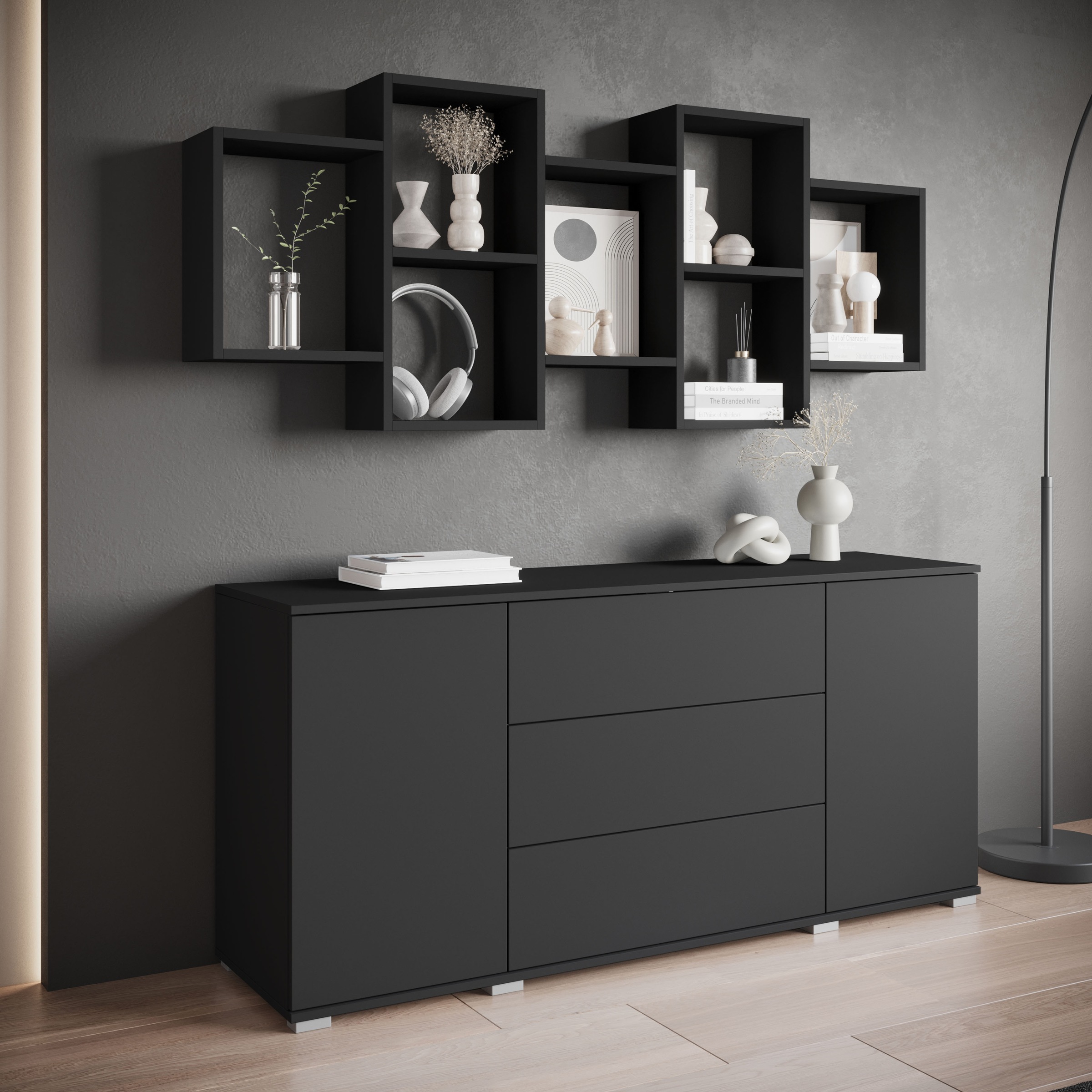 INOSIGN Wandboard »Wandregal Trio 001«, (1 St.), Stell- oder Hängeregal, 10 offene Fächer, flexibel montierbar