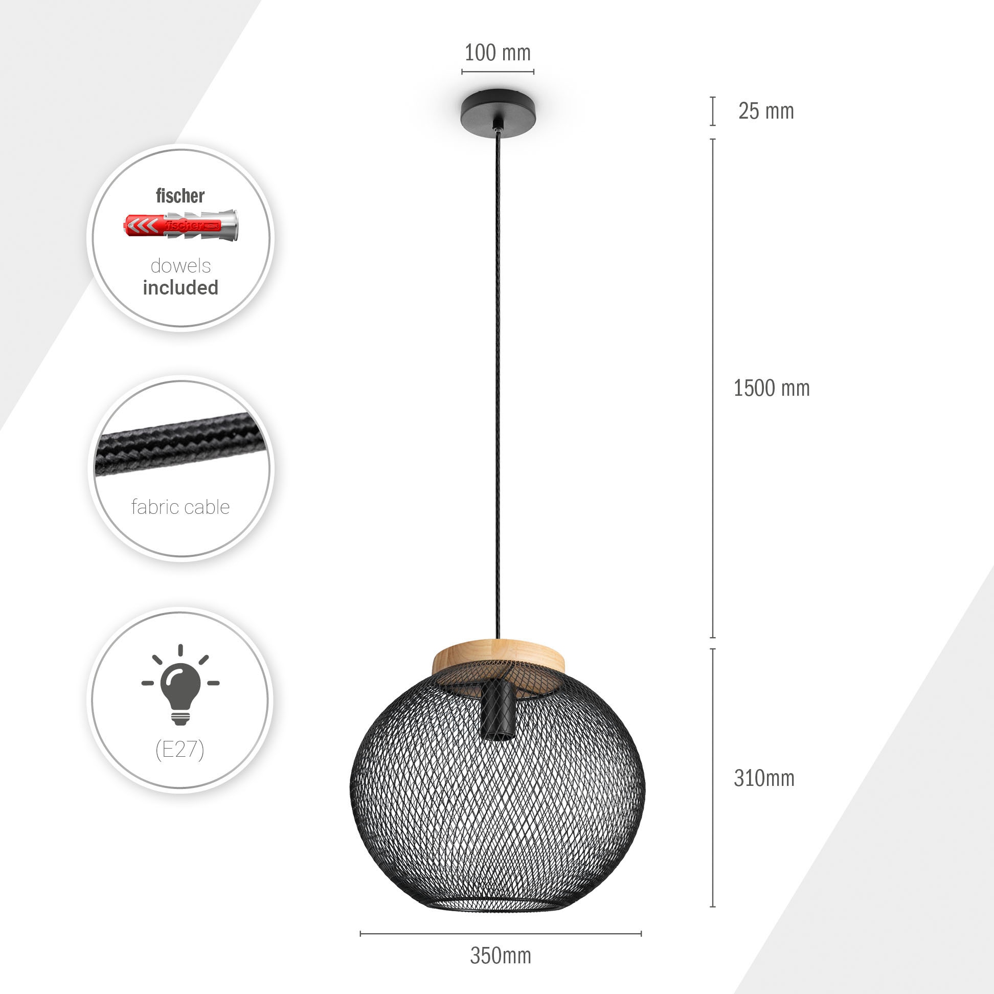 Paco Home Pendelleuchte »TRAPU«, Leuchtmittel E27 | ohne Leuchtmittel, Esszimmer Lampe Vintage Hängeleuchte Holz Metall Korblampen E27