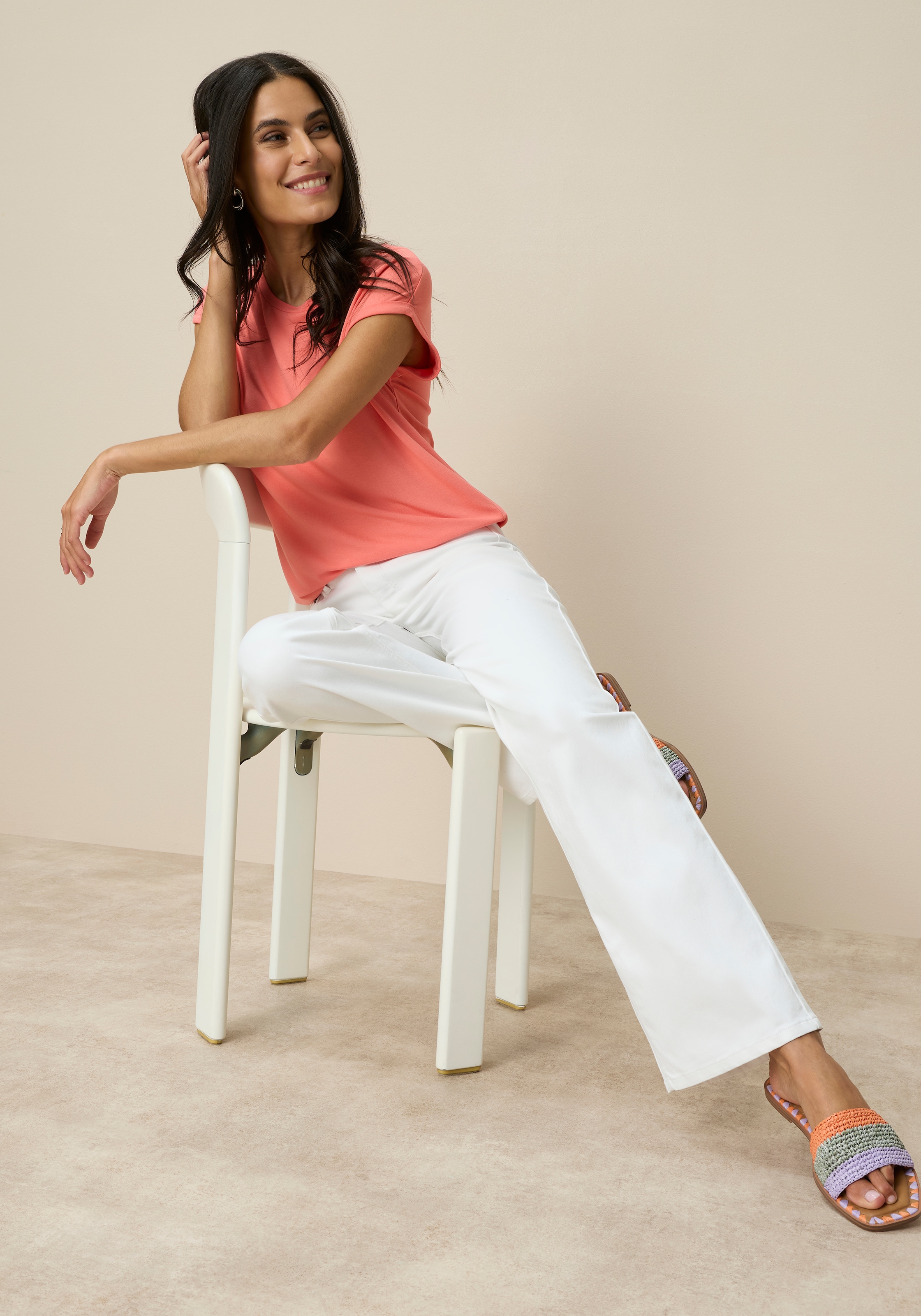 Tamaris T-Shirt Regular Fit, mit überlappenden Schultern, Kurzarm mit Aufschlag