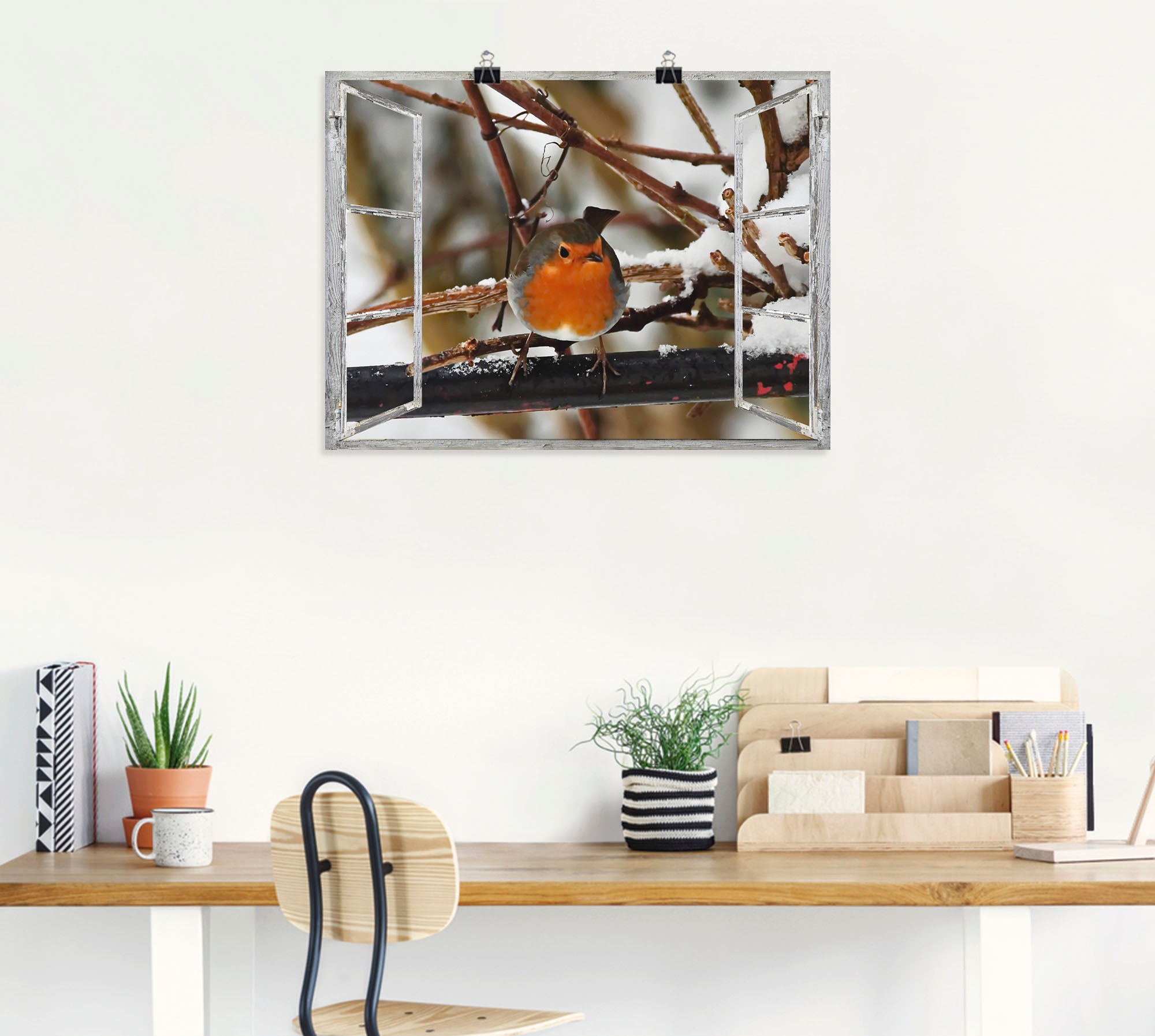 Artland Wandbild »Fensterbild - Rotkehlchen«, Vögel, (1 St.), als Poster, Wandaufkleber in verschied. Größen