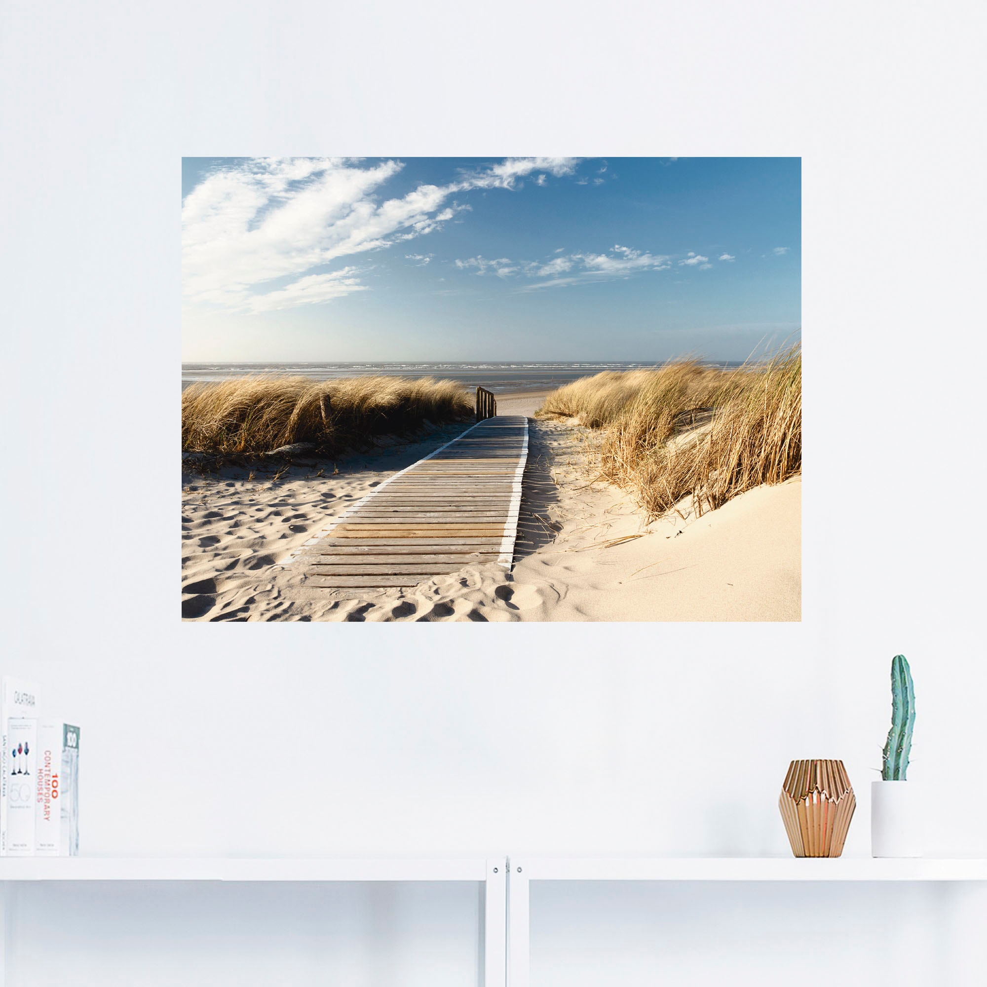 Artland Wandbild »Nordseestrand auf Langeoog - Steg«, Strand, (1 St.), als Alubild, Outdoorbild, Leinwandbild, Wandaufkleber, versch. Größen