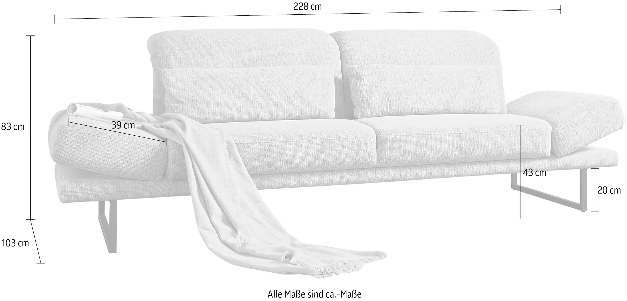3C Candy 2-Sitzer »Mallow Designsofa mit Komfortfunktionen, modern und bequem,«, Verstellbare Armlehne und Kopfteil, manuelle Sitztiefenverstellung