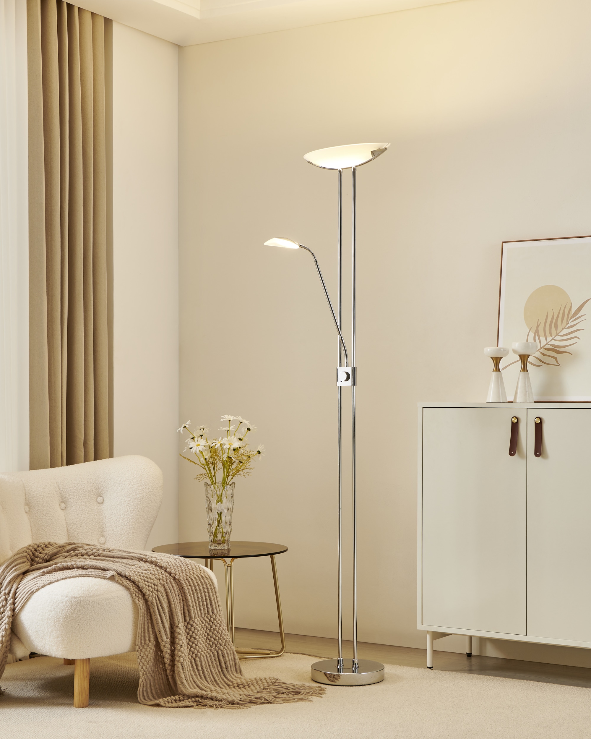 EGLO Stehlampe »BAYA LED Stehlampe - Stahl - LED;LED;LED - 20W;2,5W;2,5W - IP20« LED-Modul 1 Stk. Warmweiß Standleuchte, Leselampe, Wohzimmer, Schlafzimmer, L36 x H180 cm