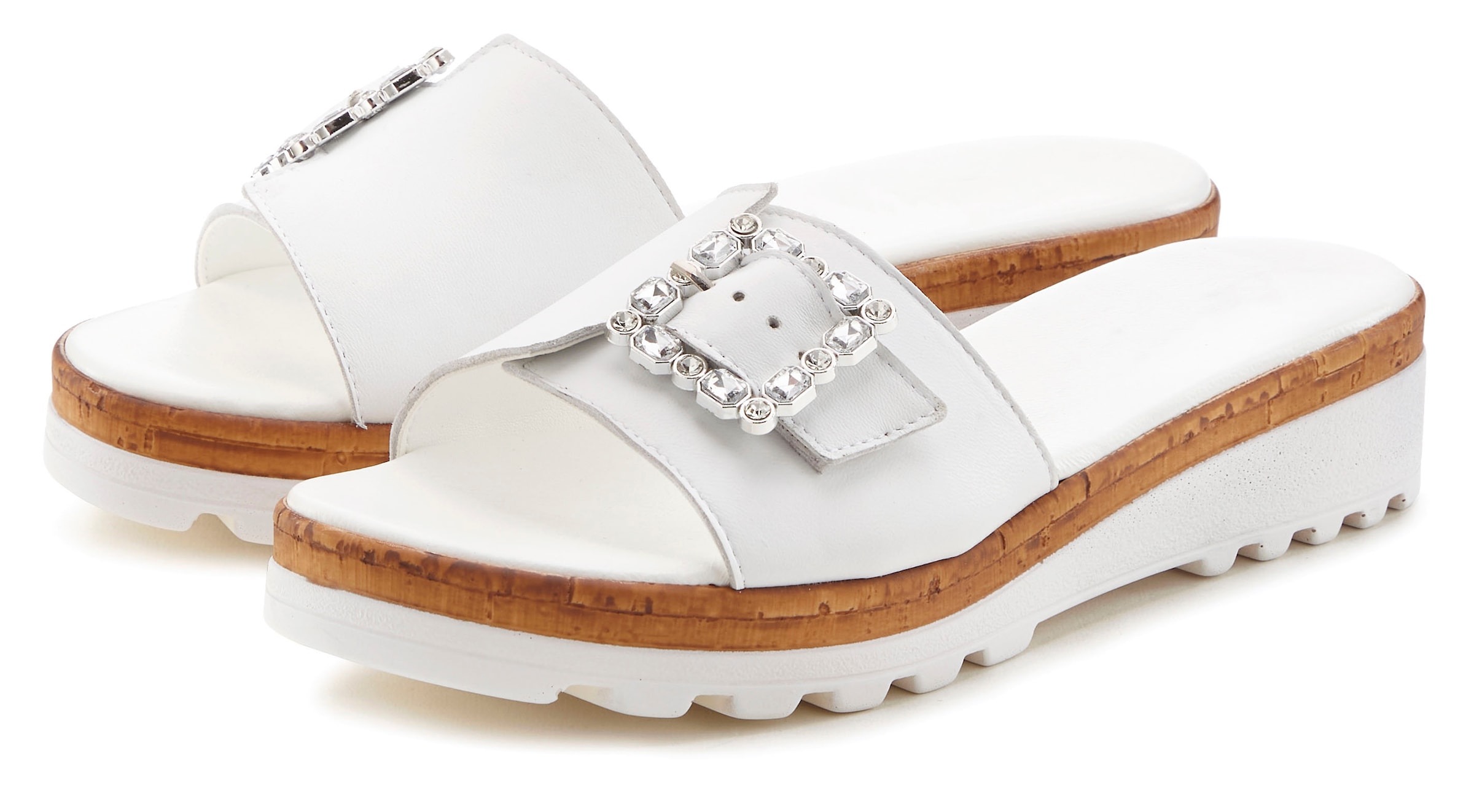 LASCANA Pantolette »Sandale, Sommerschuh, offener Schuh, Mule,«  aus Leder mit dezentem Keilabsatz