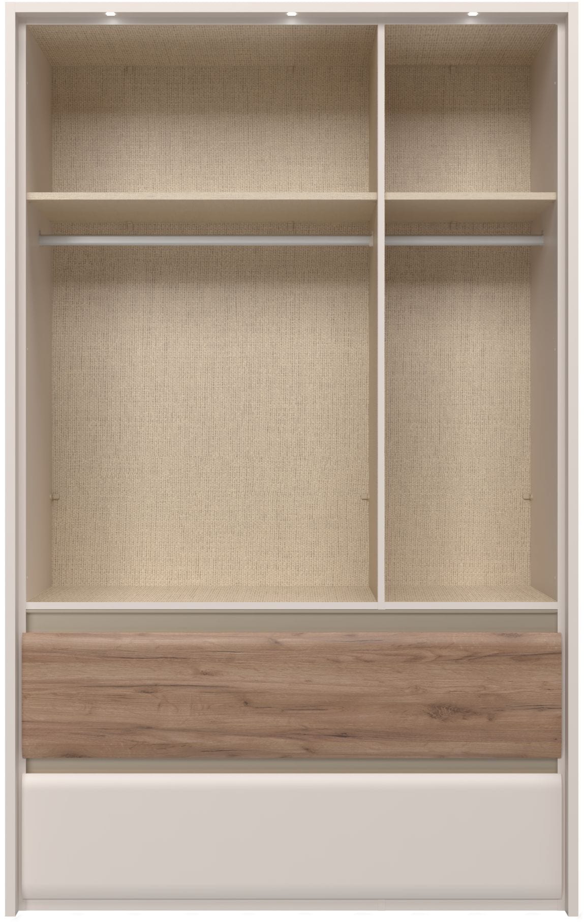 OTTO home Kleiderschrank »Invictus, UV lackiert, kratzfest, FSC-zertifiziert, grifflose Optik« abgerundete Schubladen aus MDF im Holzdekor, soft-close,  mit Beleuchtung und Passpartourahmen, hoher Schrank (226cm), 6 Breiten