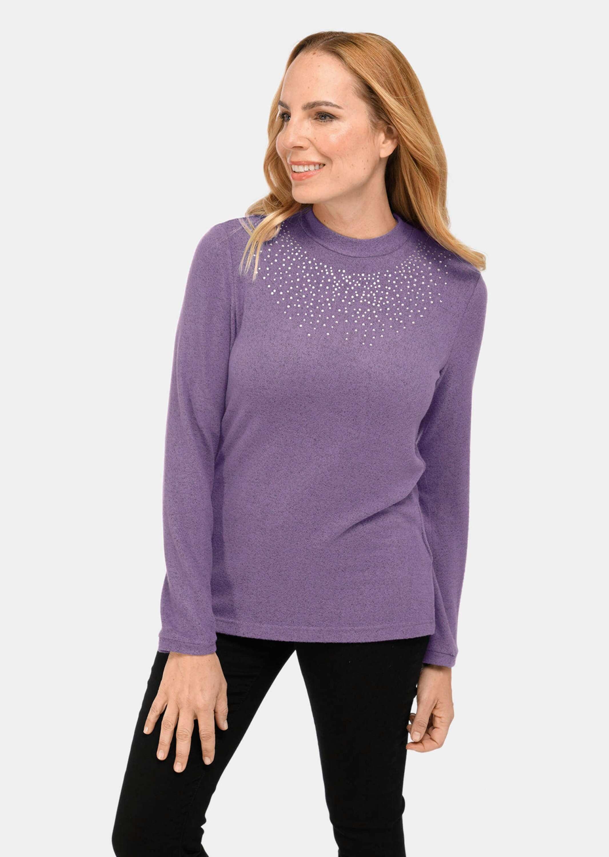 GOLDNER Longpullover »Kurzgröße Angenehm weiches Shirt mit Glitzersteinen«