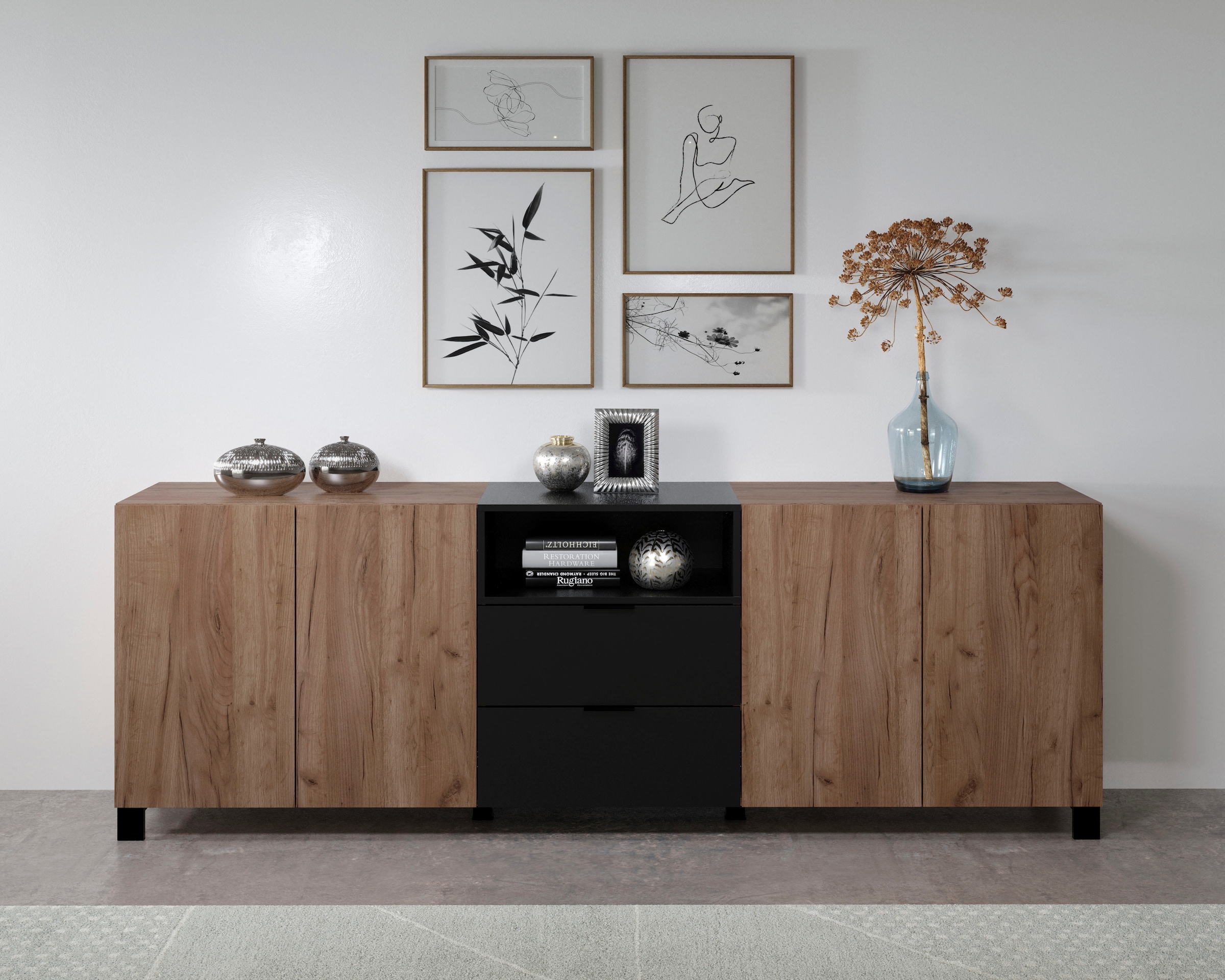INOSIGN Sideboard »Kriens«, Anrichte mit 7 Fächern und 2 Schubladen, B/H 227/ 78 cm