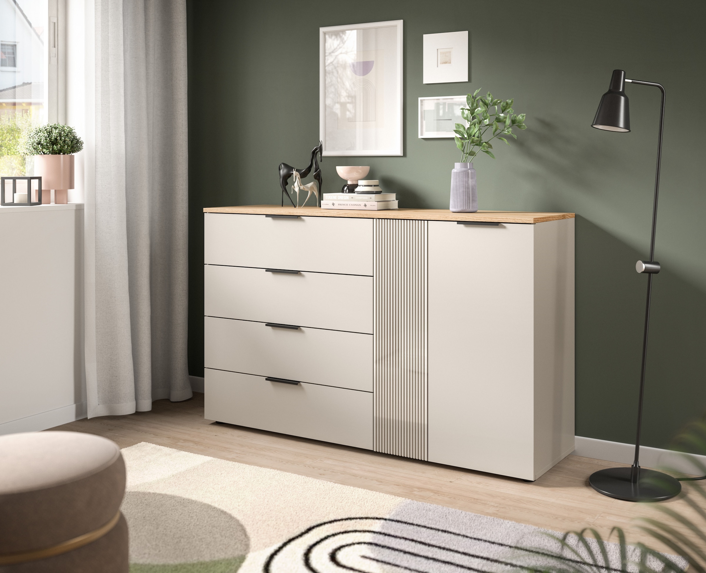 Home affaire Sideboard »EDIL, Breite 180 cm, 5 Türen, 1 Schubkasten, 5 Einlegeböden, 8 Fächer« Garderobenschrank, Schuhschrank, Schuhkommode, Kommode, Anrichte
