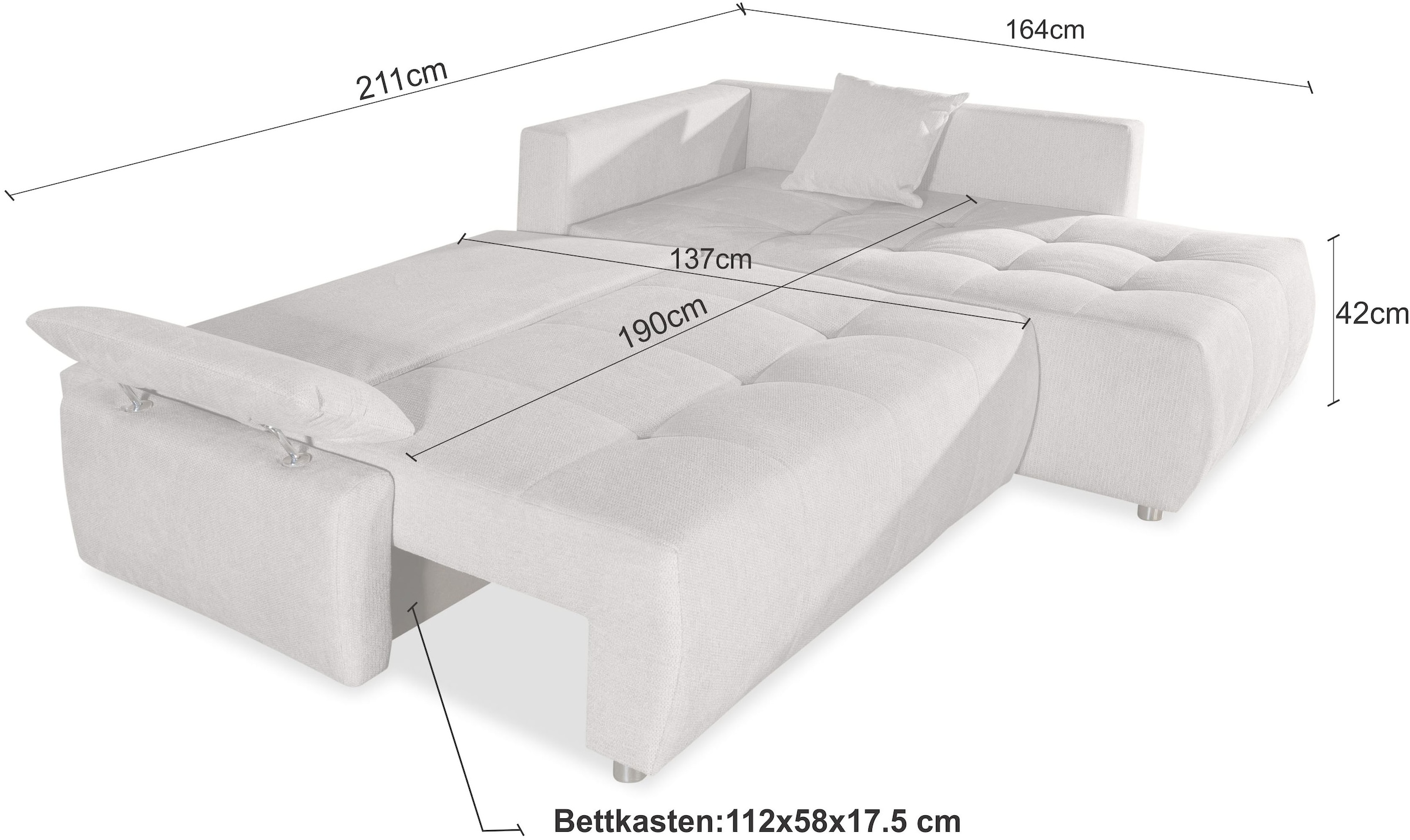 COLLECTION AB Ecksofa »Funtastic, Breite 213 cm« mit Schlaffunktion, Bettkasten, Armverstellung und Bonnelfederkern