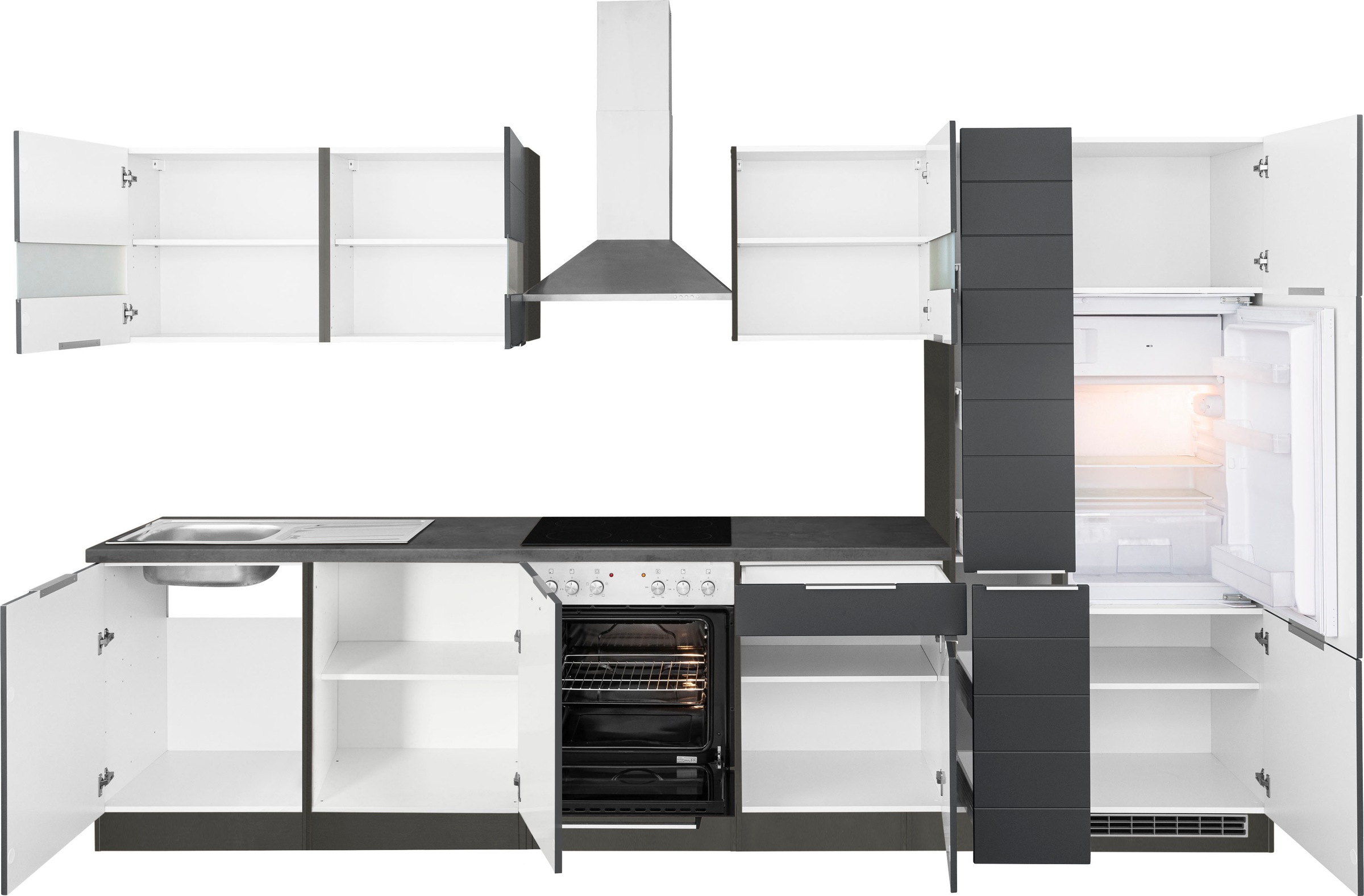 KOCHSTATION Küchenzeile »KS-Luhe« 330 cm breit, wahlweise mit oder ohne E-Geräten, gefräste MDF-Fronten