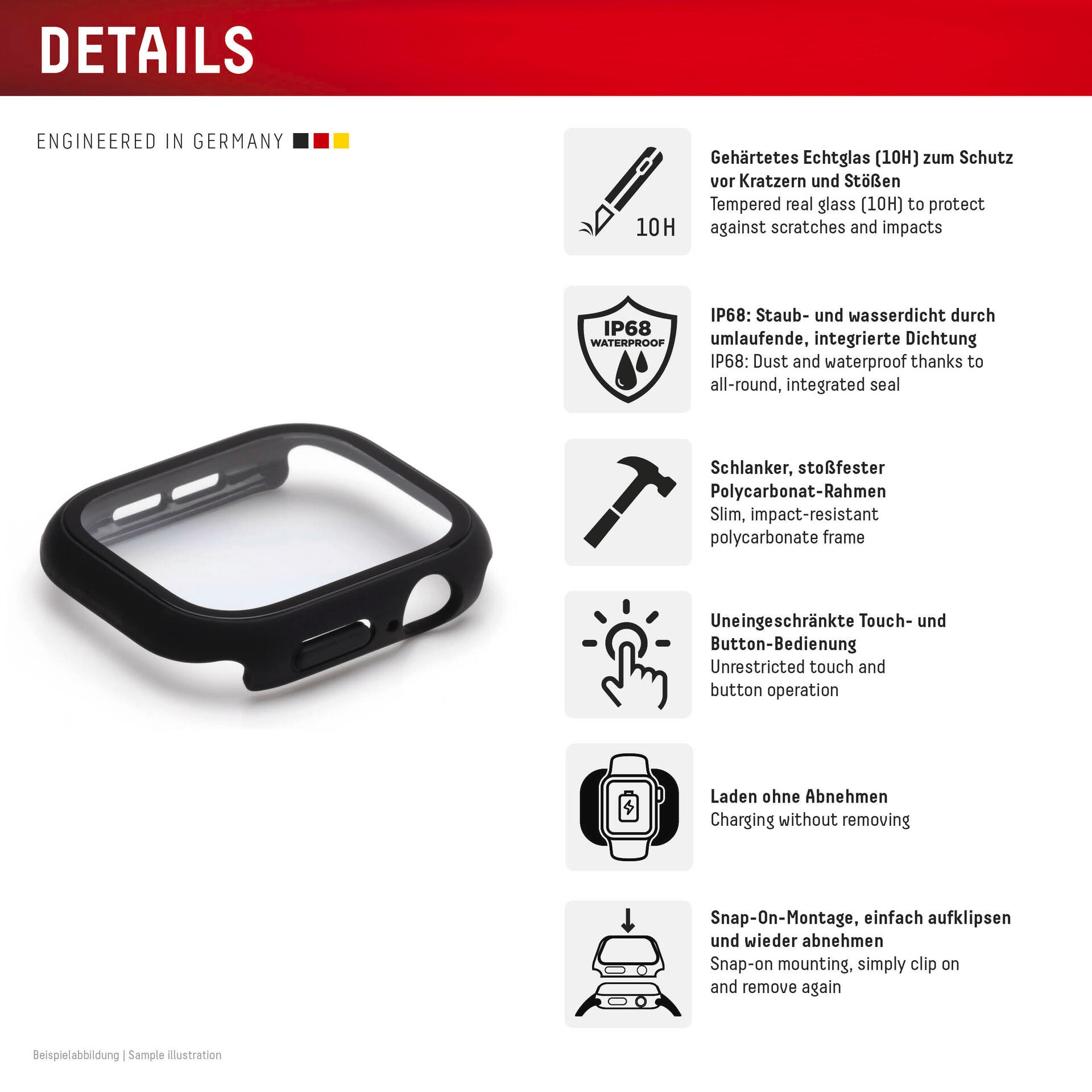 Displex Displayschutzglas »Smartwatch Glass All-In-One Protector Full Body«, für Apple Watch SE(2) 40 mm, Displayschutzfolie, Schutzfolie, Bildschirmschutz, kratz- & stoßfest