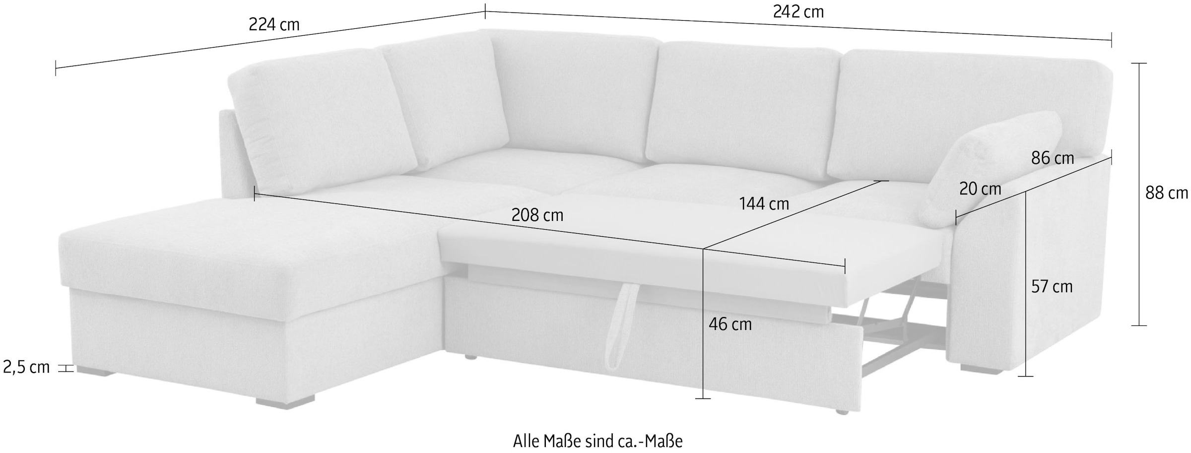 Home affaire Ecksofa »Citry«, Breite 242 cm, Chenille, Bettfunktion, Bettkasten, L-Form