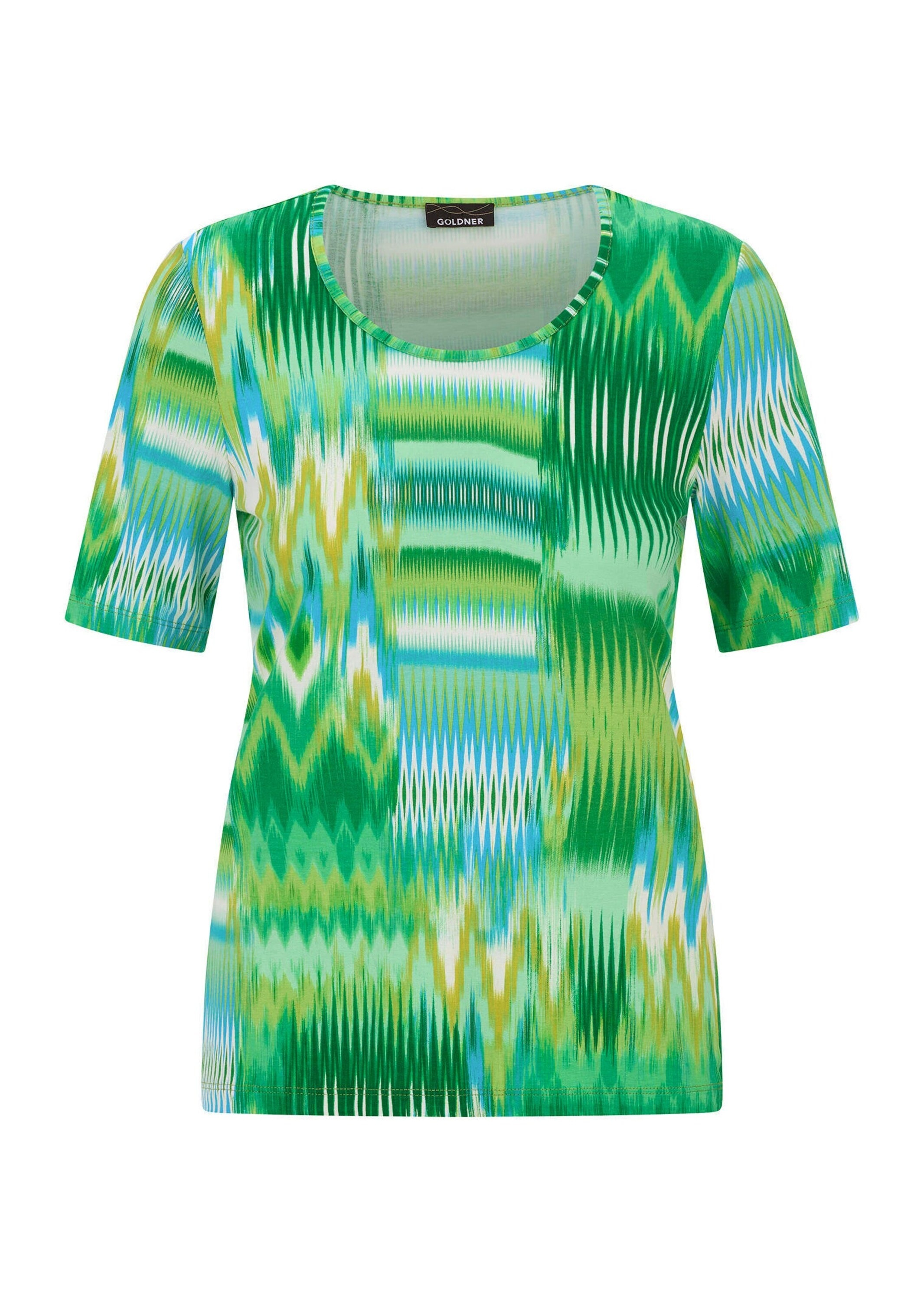 GOLDNER Kurzarmshirt »Viskoseshirt mit Zickzackmuster« stretchbequemer Viskosejersey