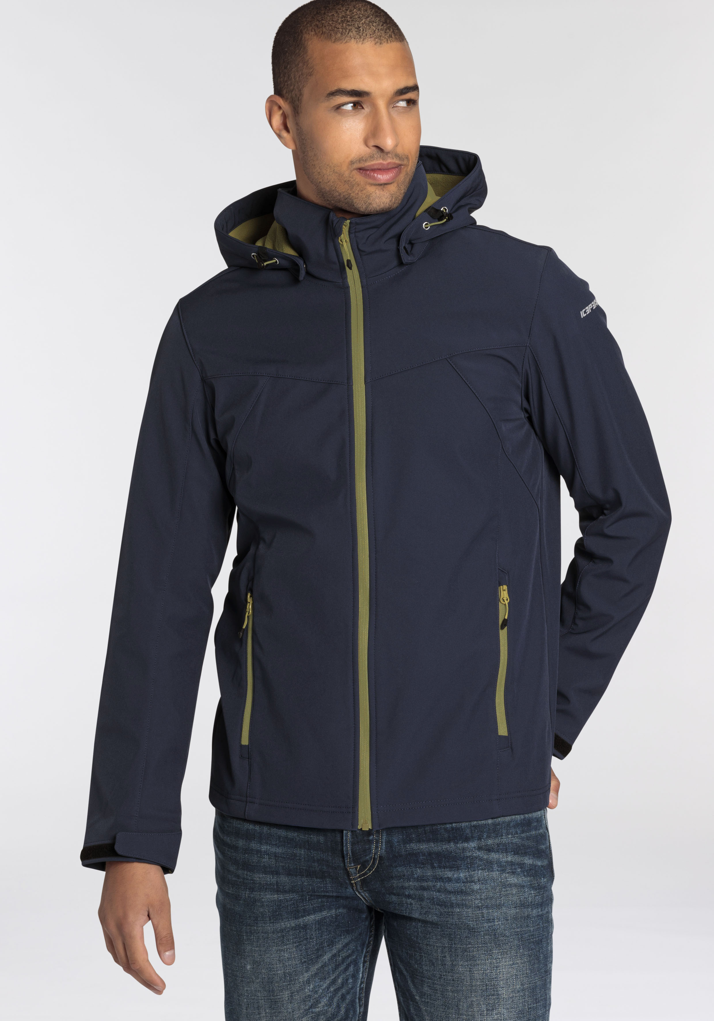 Icepeak Herren Softshelljacke »BRIMFIELD« 1 Stk. tlg. mit Kapuze mit dezenten Logoschriftzügen in blau, Größe 54