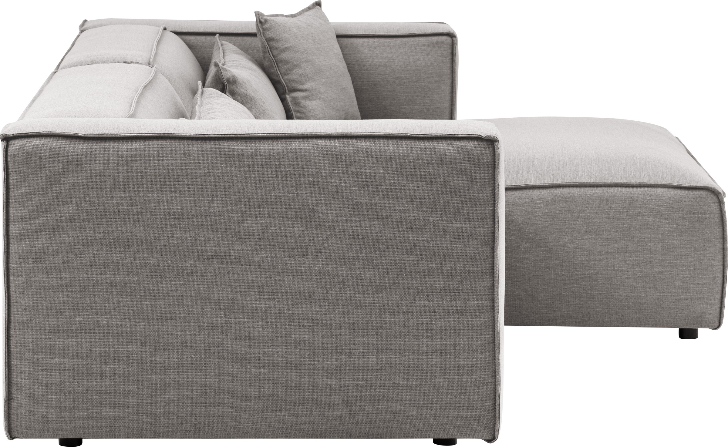 LeGer Home by Lena Gercke Ecksofa »PIARA mit Kedernaht in Cord oder Leinenoptik, moderne Couch in L-Form«, wahlweise Ottomane rechts/links, schwarze Füße, bequemer Sitzkomfort