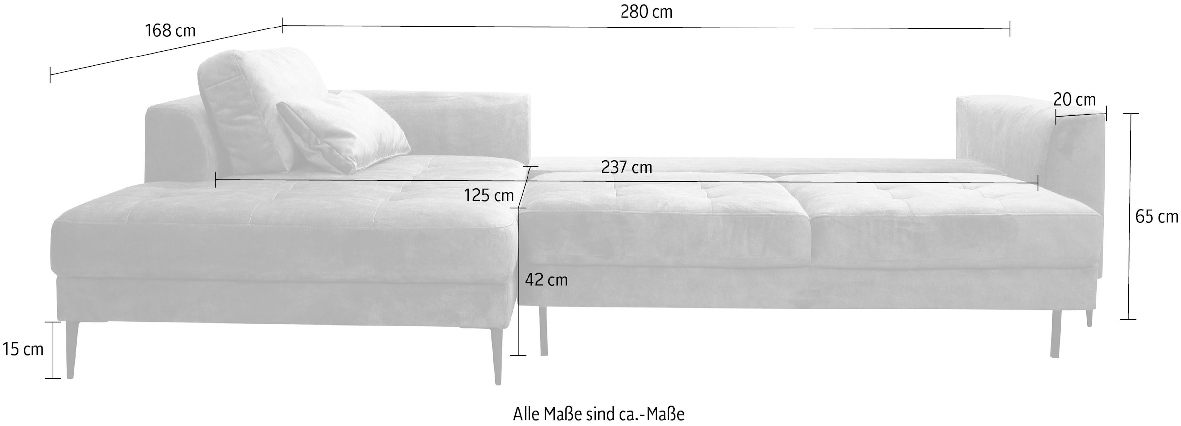 TRENDMANUFAKTUR Ecksofa »Luzi, wahlweise mit Schlaffunktion und Bettkasten bestellbar, L-Form«, Designsofa mit tollem Sitzkomfort, Metallfüße schwarz, Breite 280 cm