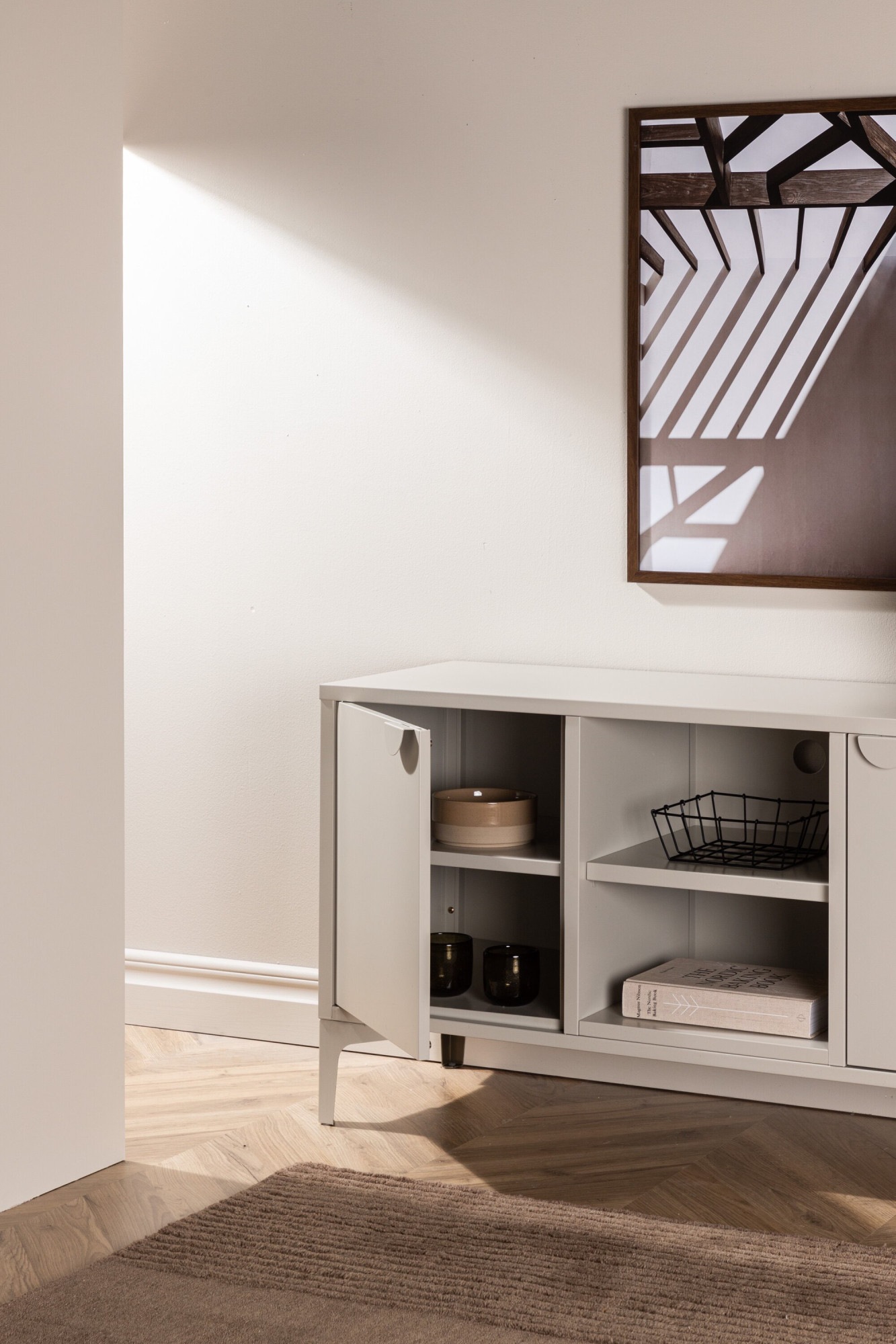 Venture Home TV-Board »Piring, TV-Board aus Stahl, Industrial, Breite 120 cm« TV-Möbel, Pulverbeschichtung, Türen, offene Fächer, modern