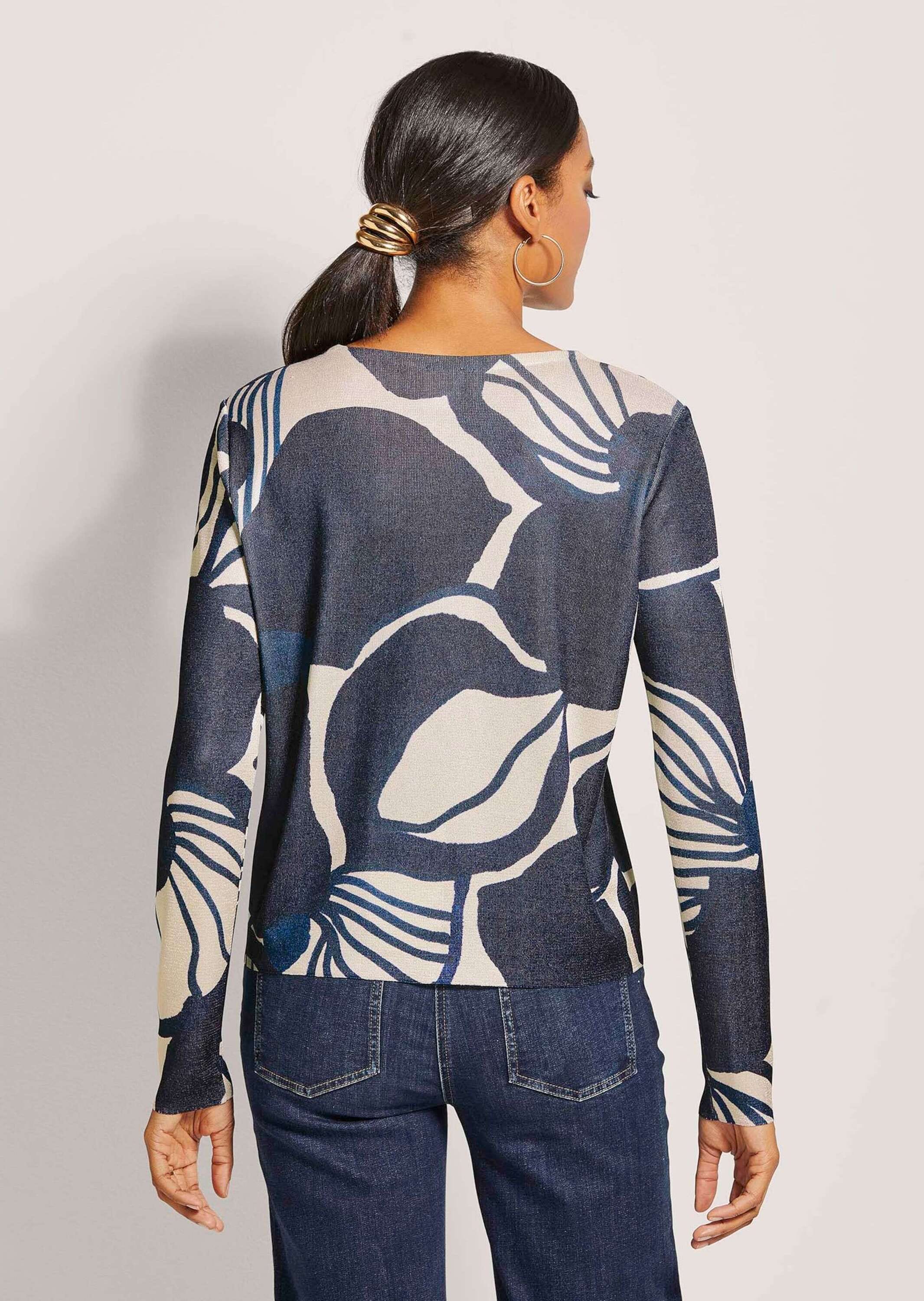 MADELEINE Longpullover »Pullover Kurzer Rundhals-Pullover mit Unikat-Print«